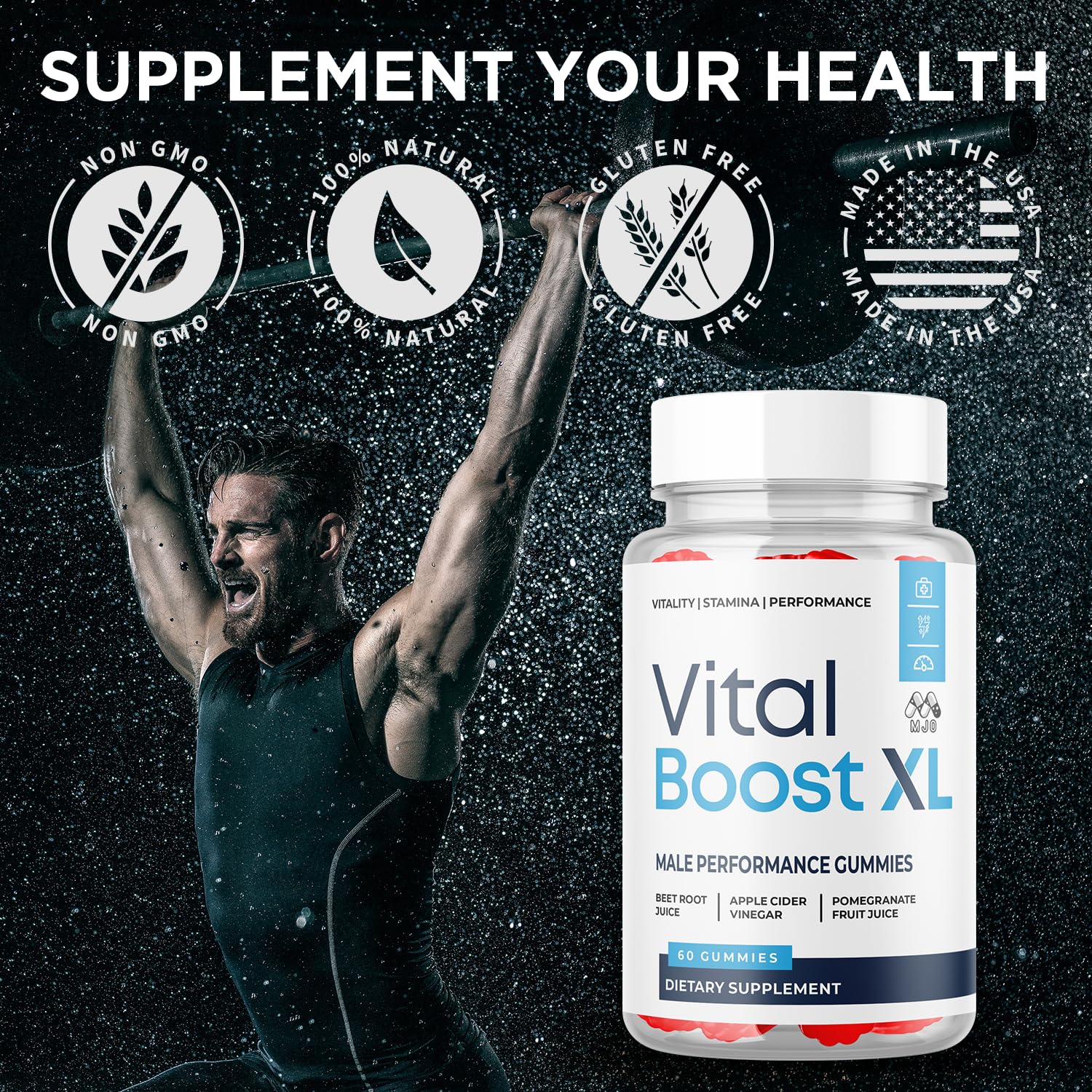 MJO Vital support XL Gummies close-up of gummies in hand