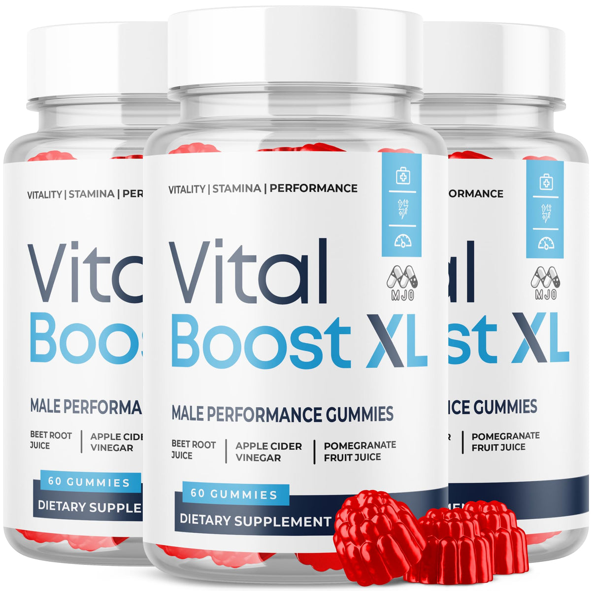 MJO Vital support XL Gummies front view with packaging