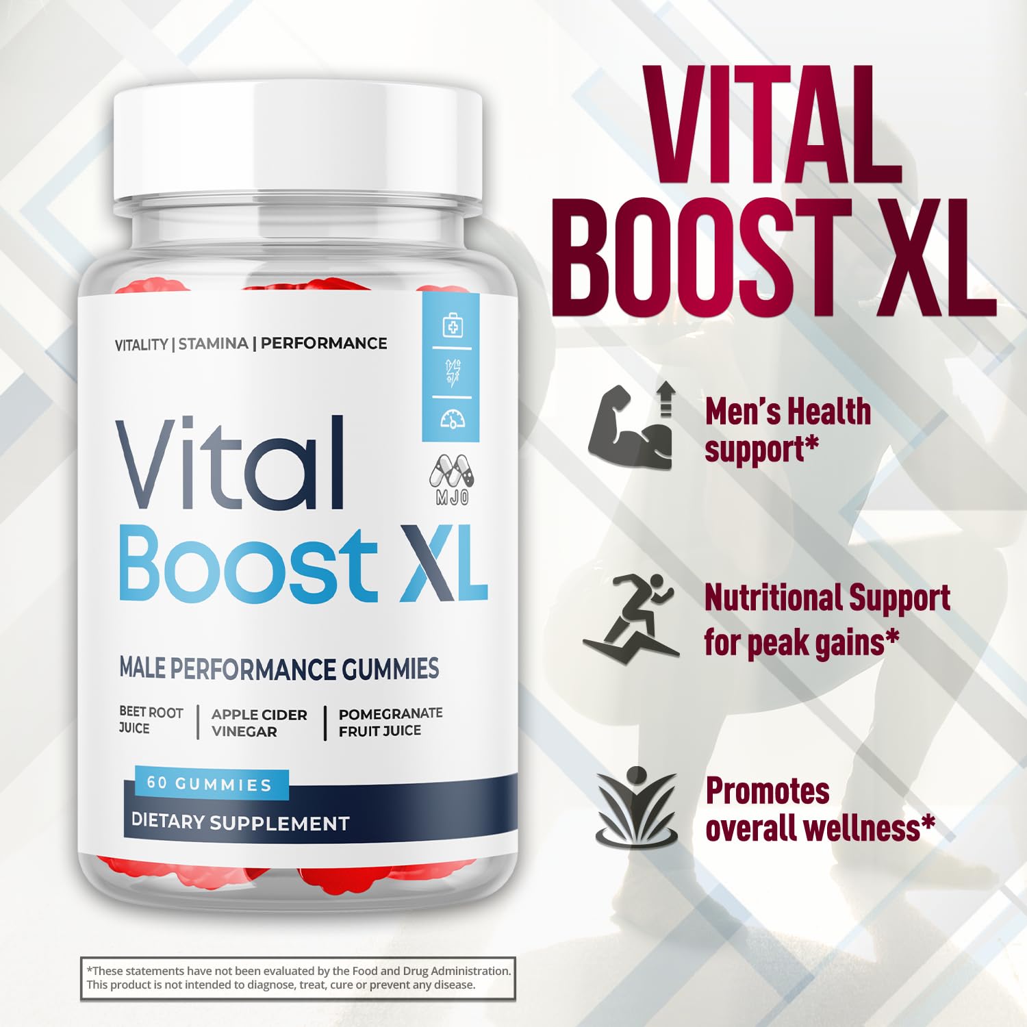 MJO Vital support XL Gummies side view of bottle