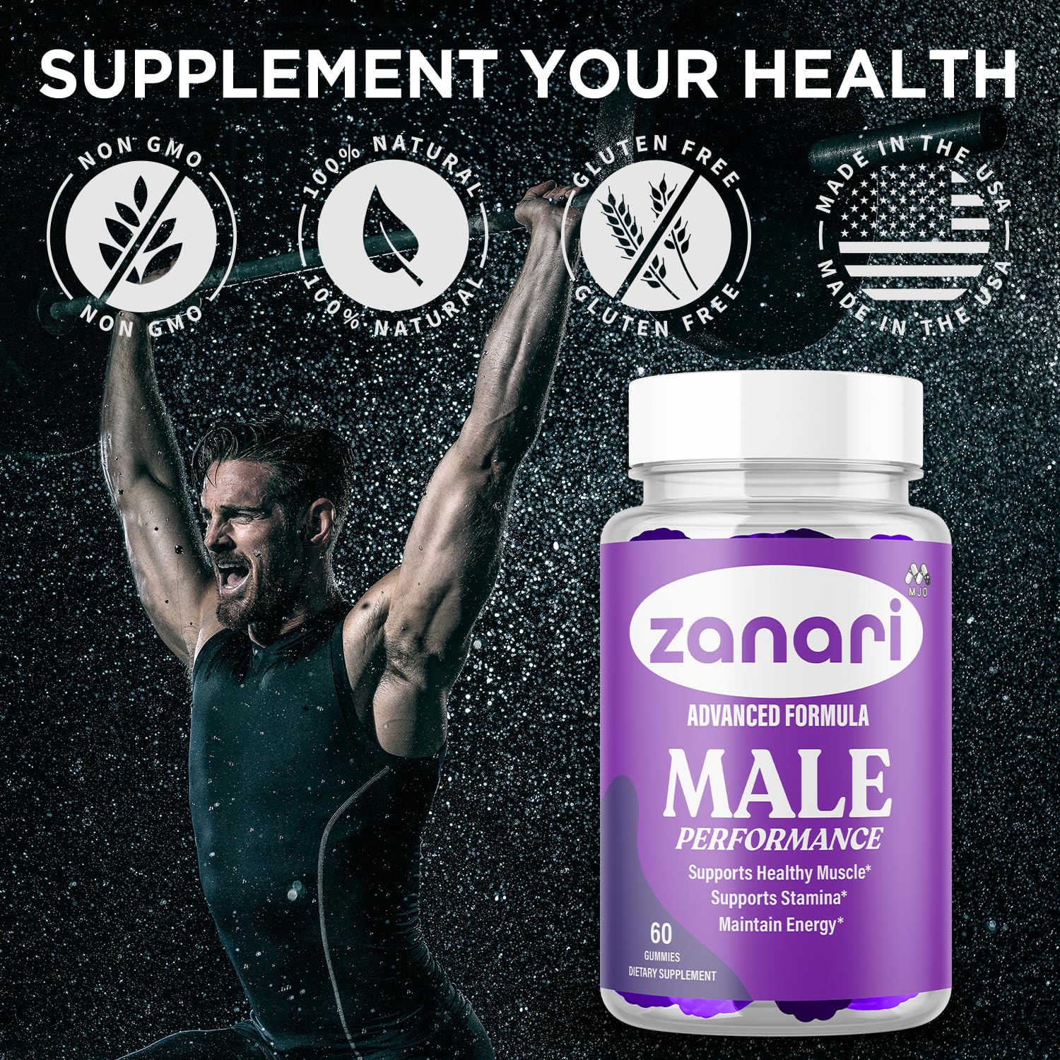 MJO Zanari Gummies with a hand reaching for a gummy