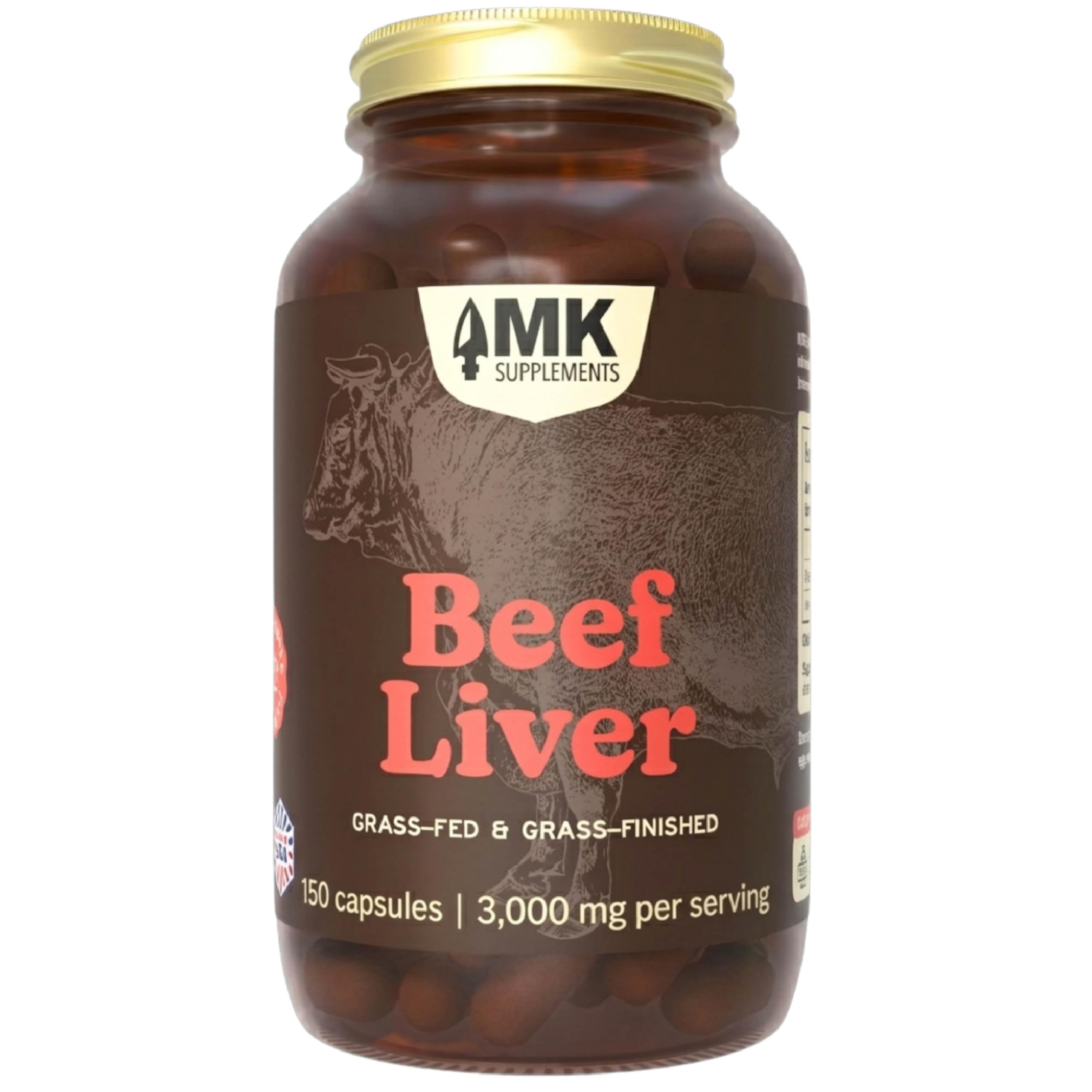MK Supplements Beef Liver Extract 3000mg capsules front view