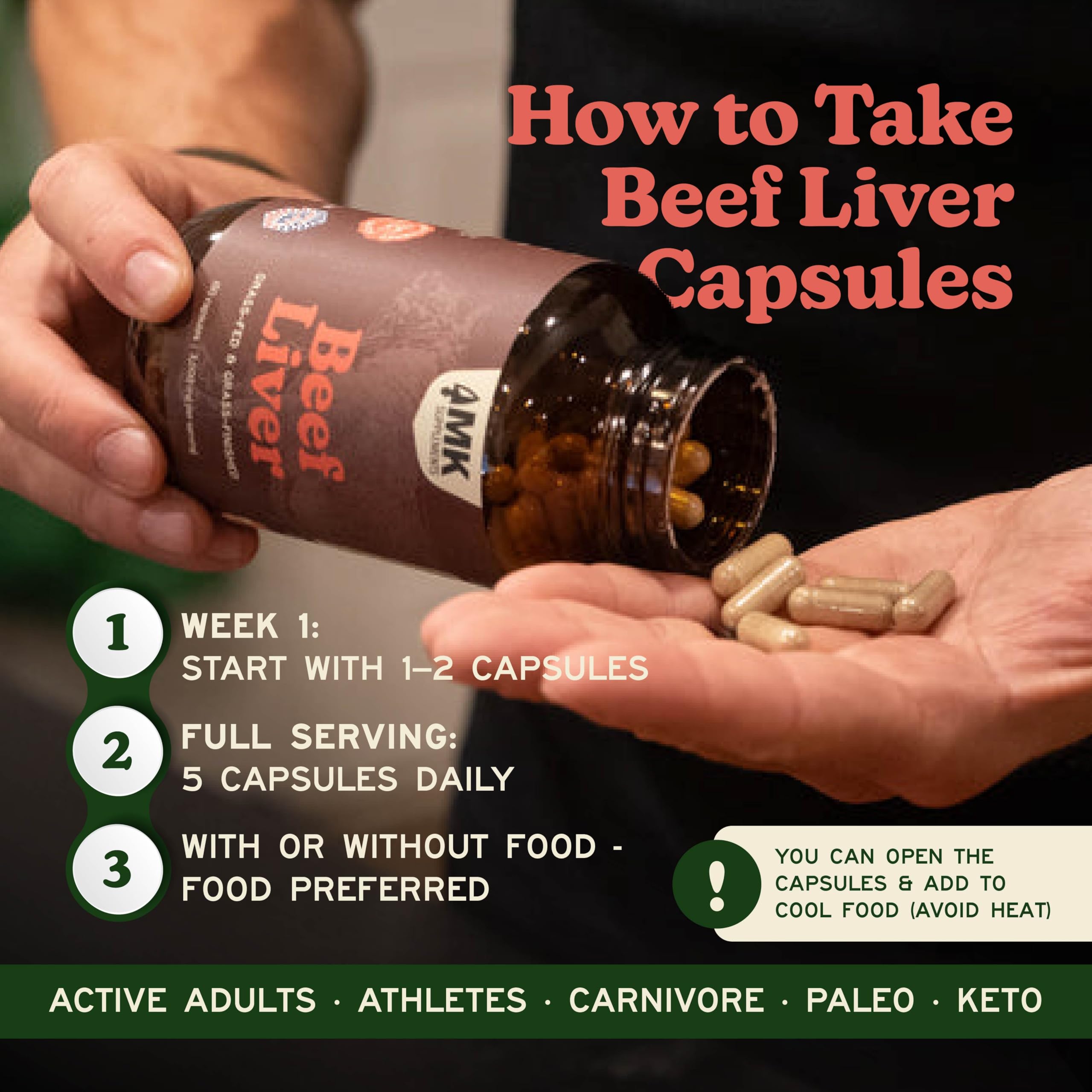 MK Supplements Beef Liver Extract 3000mg capsules in a natural setting