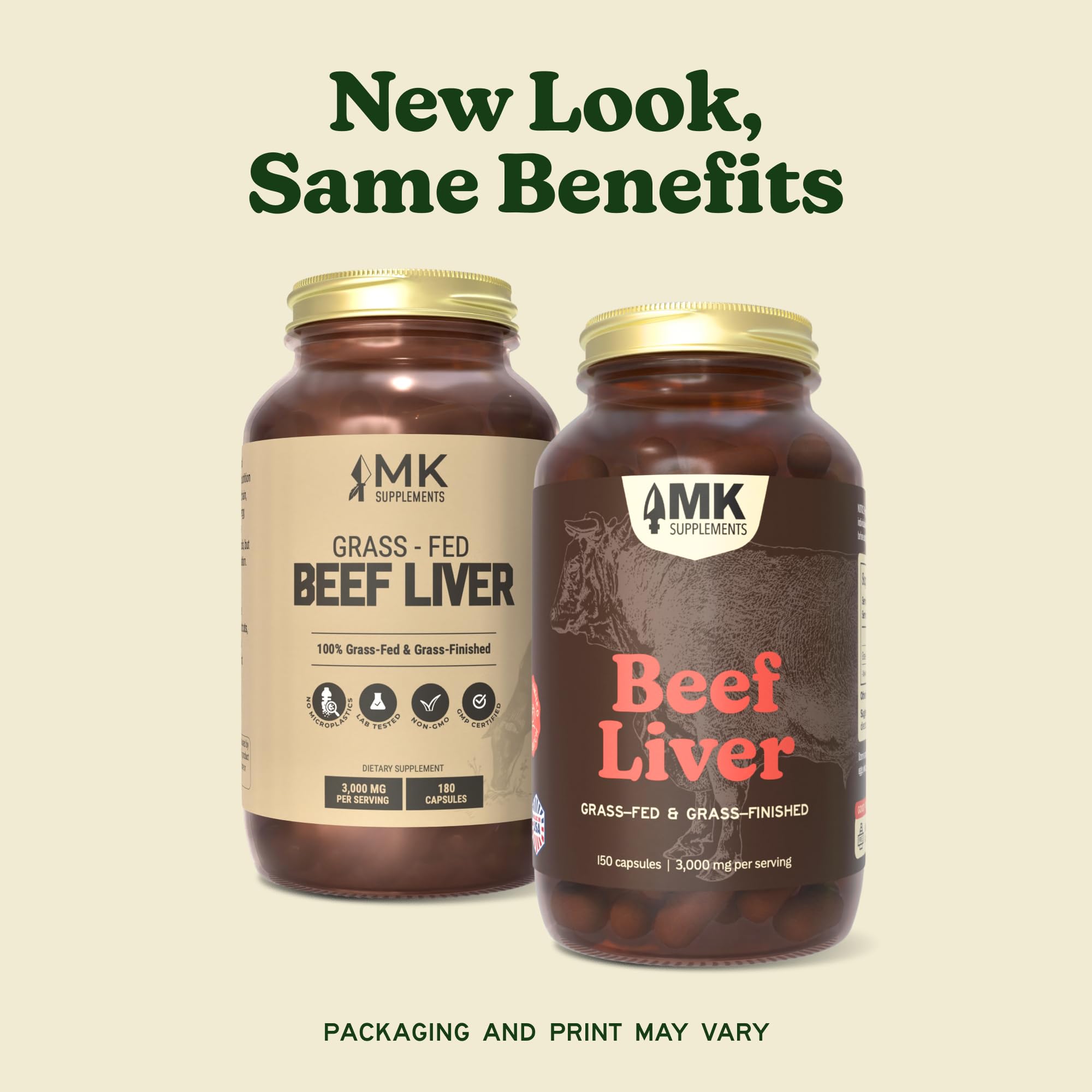 MK Supplements Beef Liver Extract 3000mg capsules side view