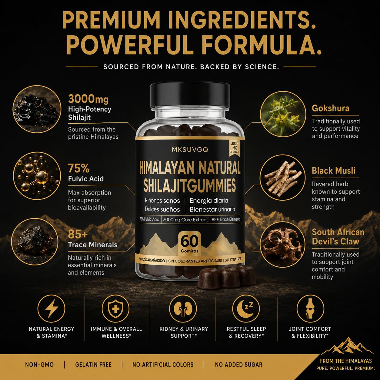 MKSUVGQ Shilajit Gummies on a wooden table