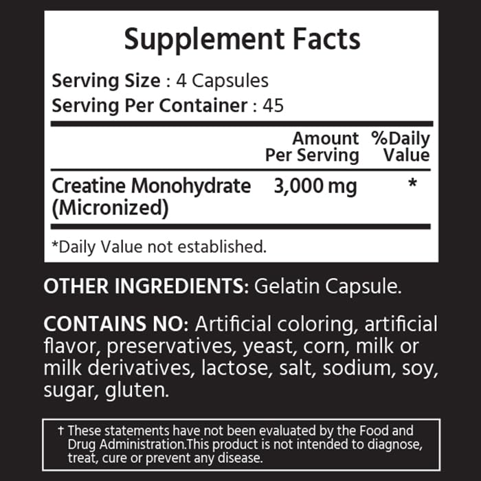 ML Naturals Creatine Monohydrate 3000mg Capsules side view