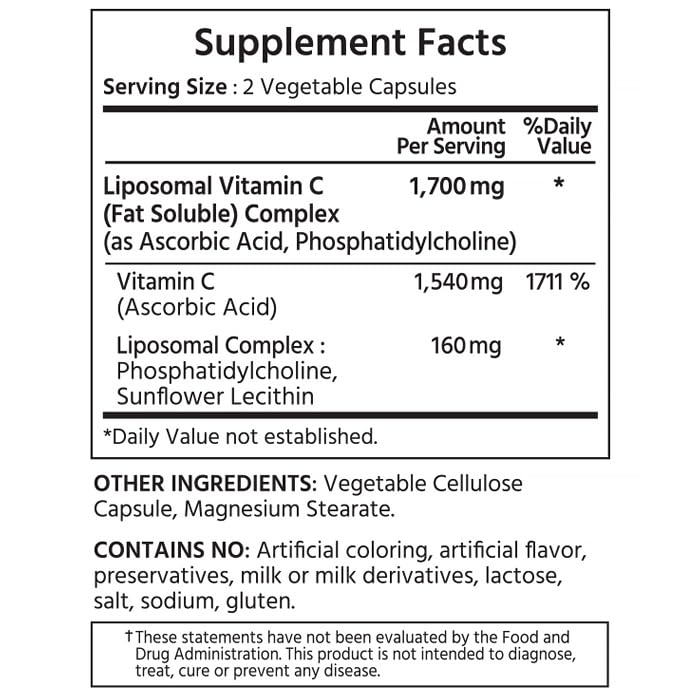 ML Naturals Liposomal Vitamin C 1700mg bottle side view