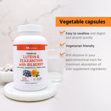 ML Naturals Lutein & Zeaxanthin with Bilberry 40mg capsules on a wooden table
