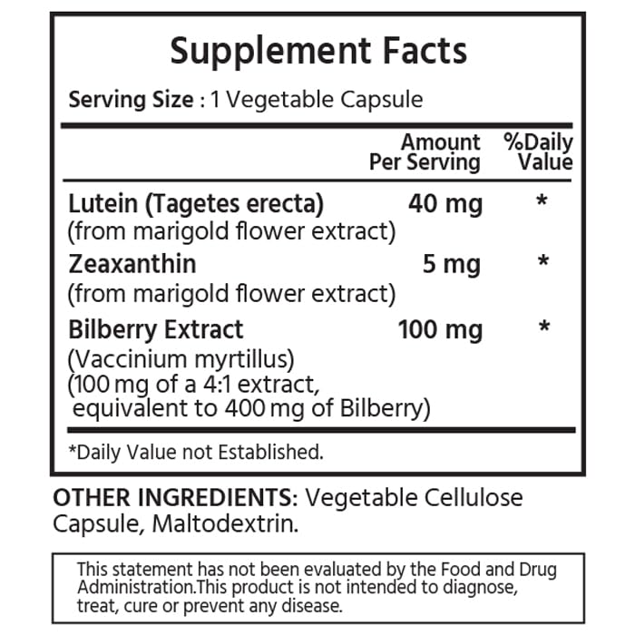 ML Naturals Lutein & Zeaxanthin with Bilberry 40mg capsules side view