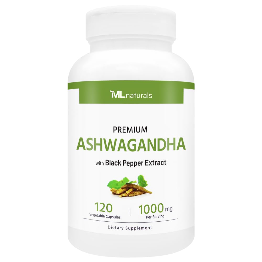 ML Naturals Organic Ashwagandha Supplement front view with label