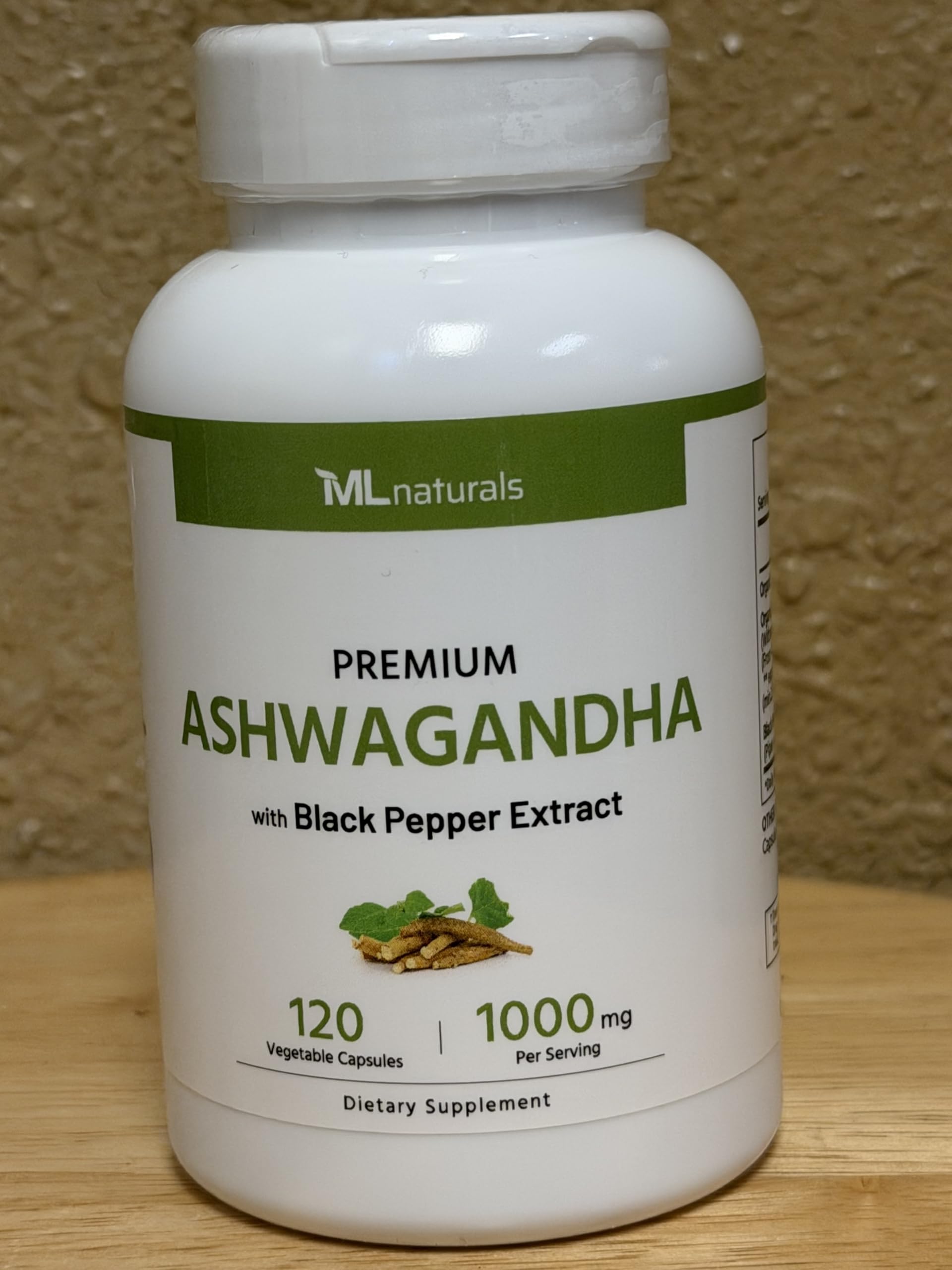 ML Naturals Organic Ashwagandha Supplement with black pepper ingredient