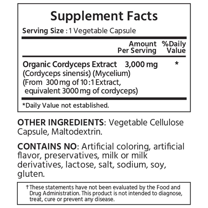 ML Naturals Organic Cordyceps Supplement bottle side view