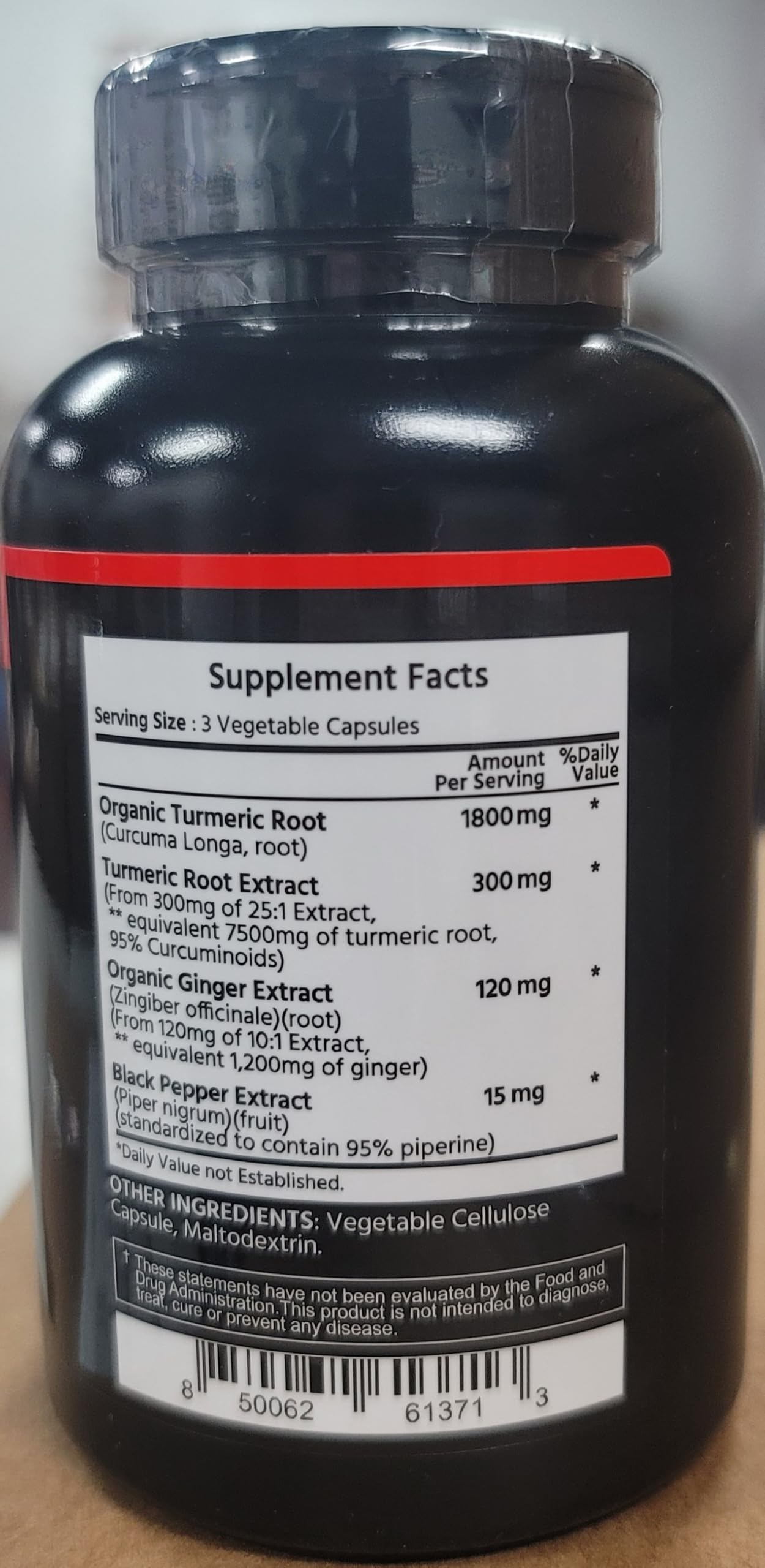 ML Naturals Turmeric Supplement 1800mg bottle with cap