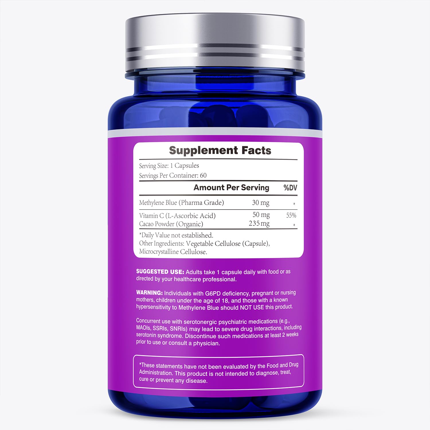 MOBISOUL Methylene Blue Capsules 30mg with a glass of water