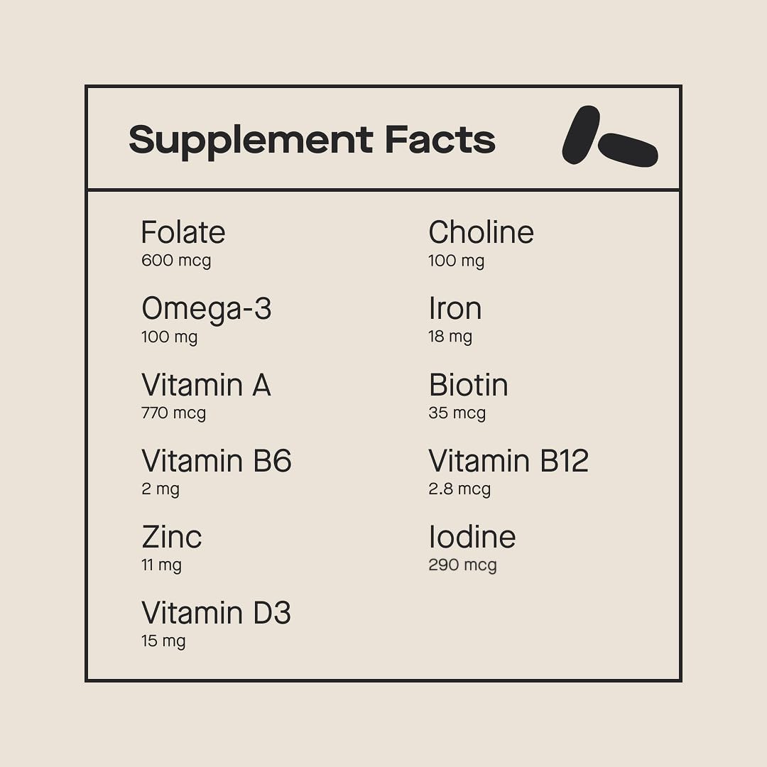 Modern Fertility Prenatal Multivitamin side view with capsule