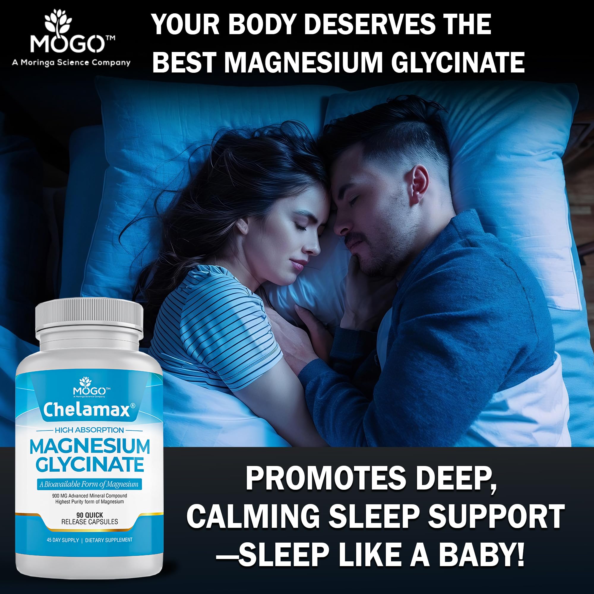 MOGO Magnesium Glycinate bottle with 90 capsules