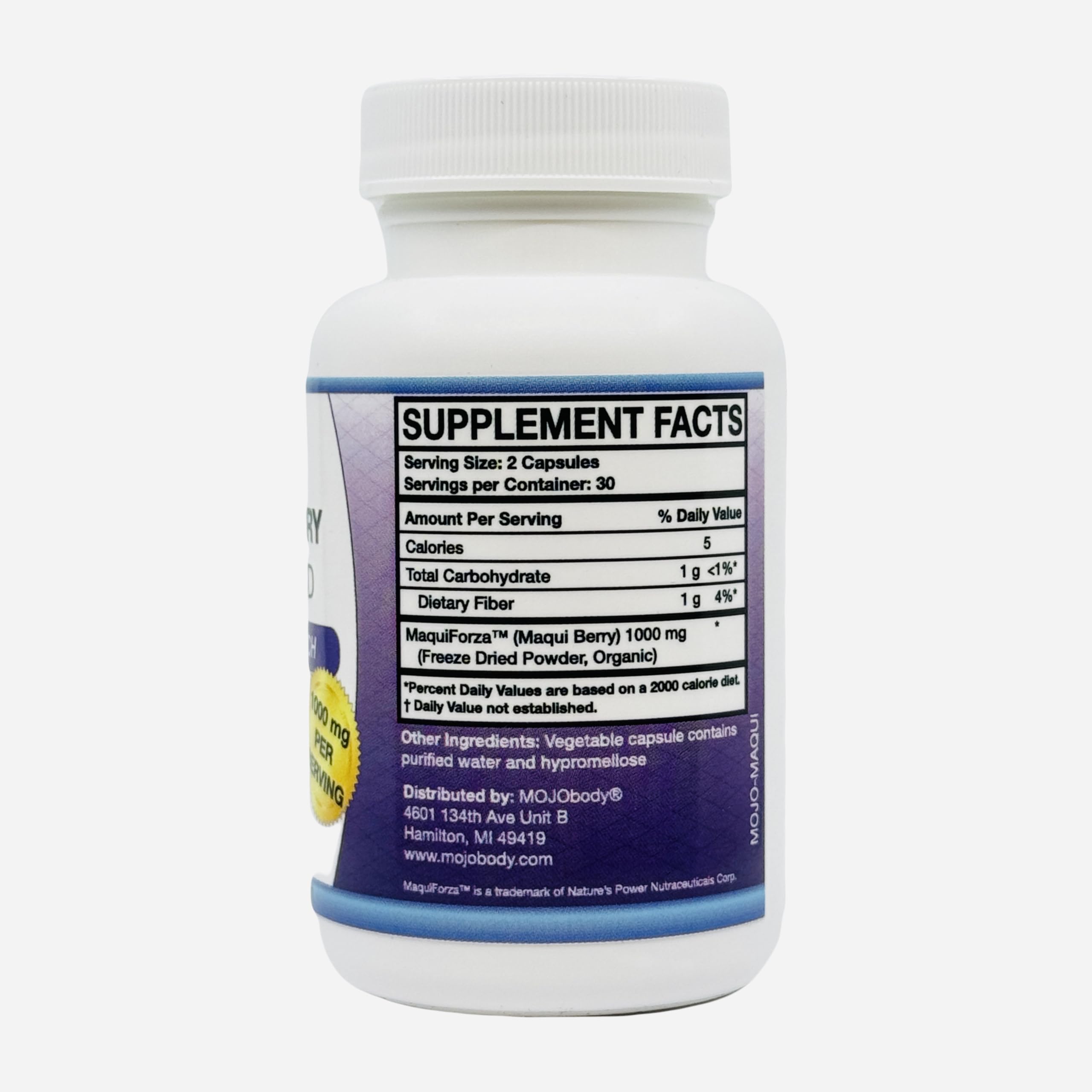 MOJObody MaquiForza Organic Maqui Berry Supplement on a wooden table