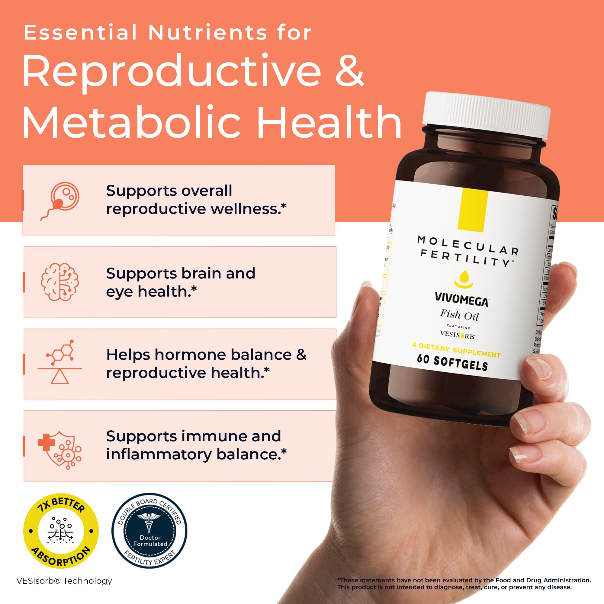 Molecular Fertility Omega-3 Softgels back view with ingredient list