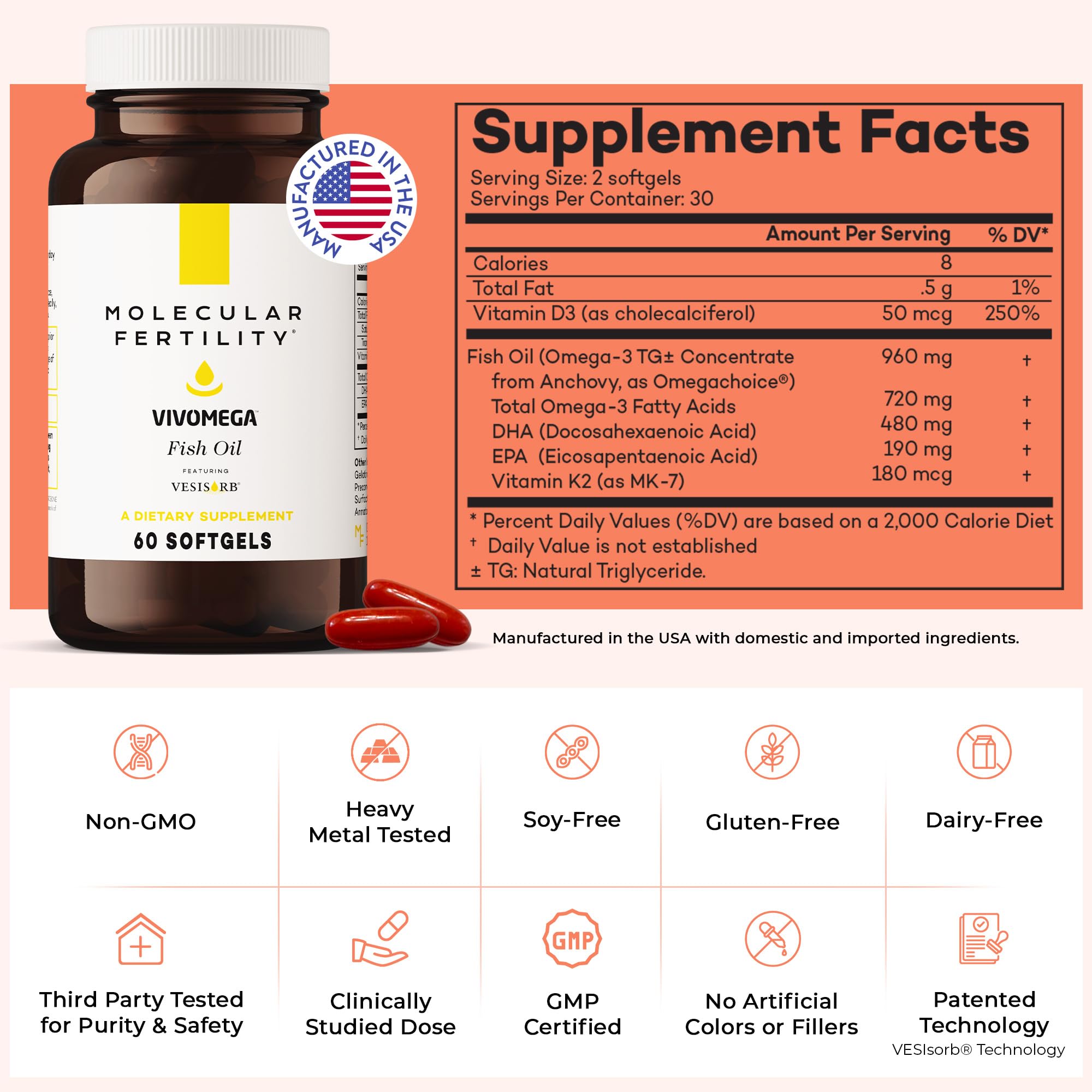 Molecular Fertility Omega-3 Softgels on a wooden table