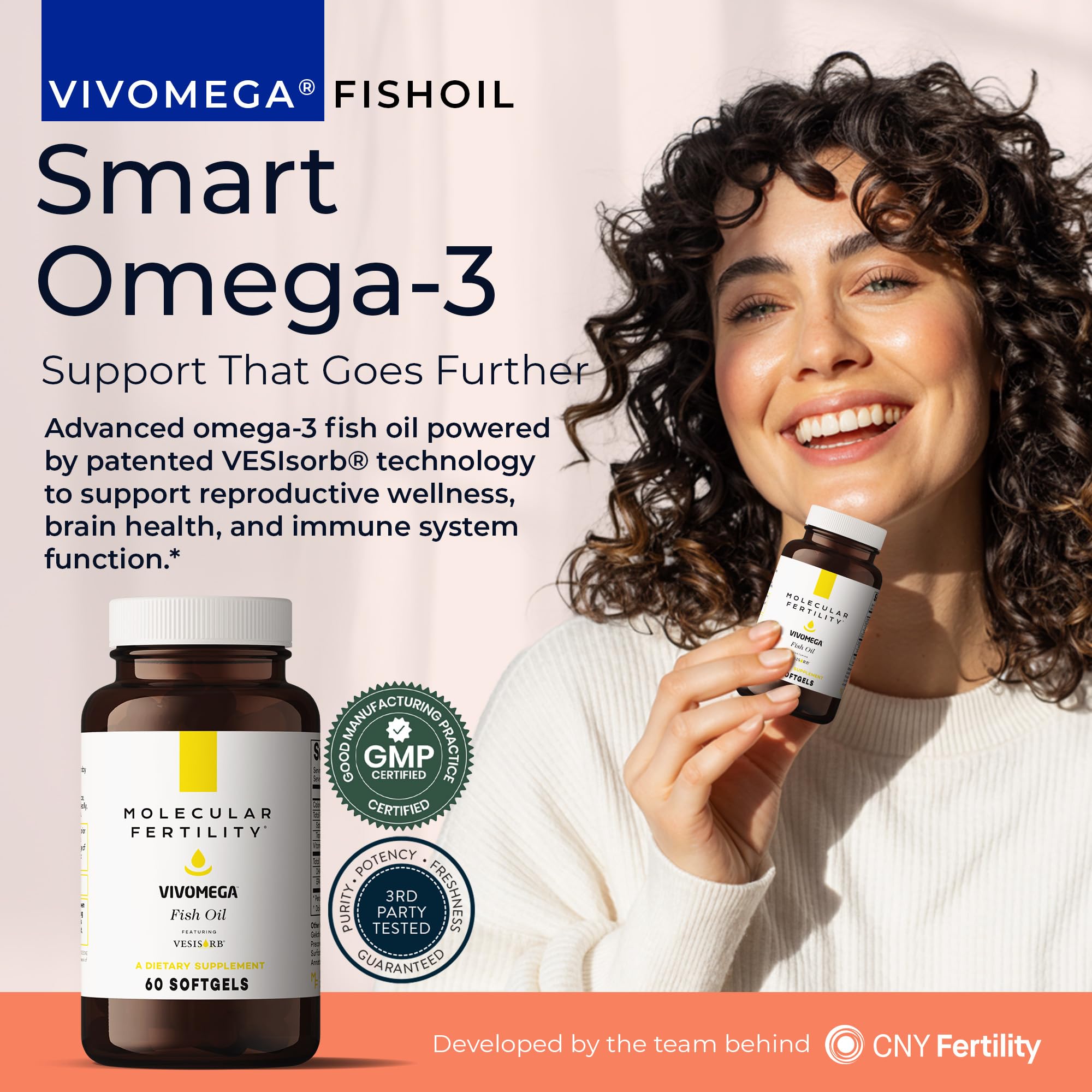 Molecular Fertility Omega-3 Softgels side view showing softgel