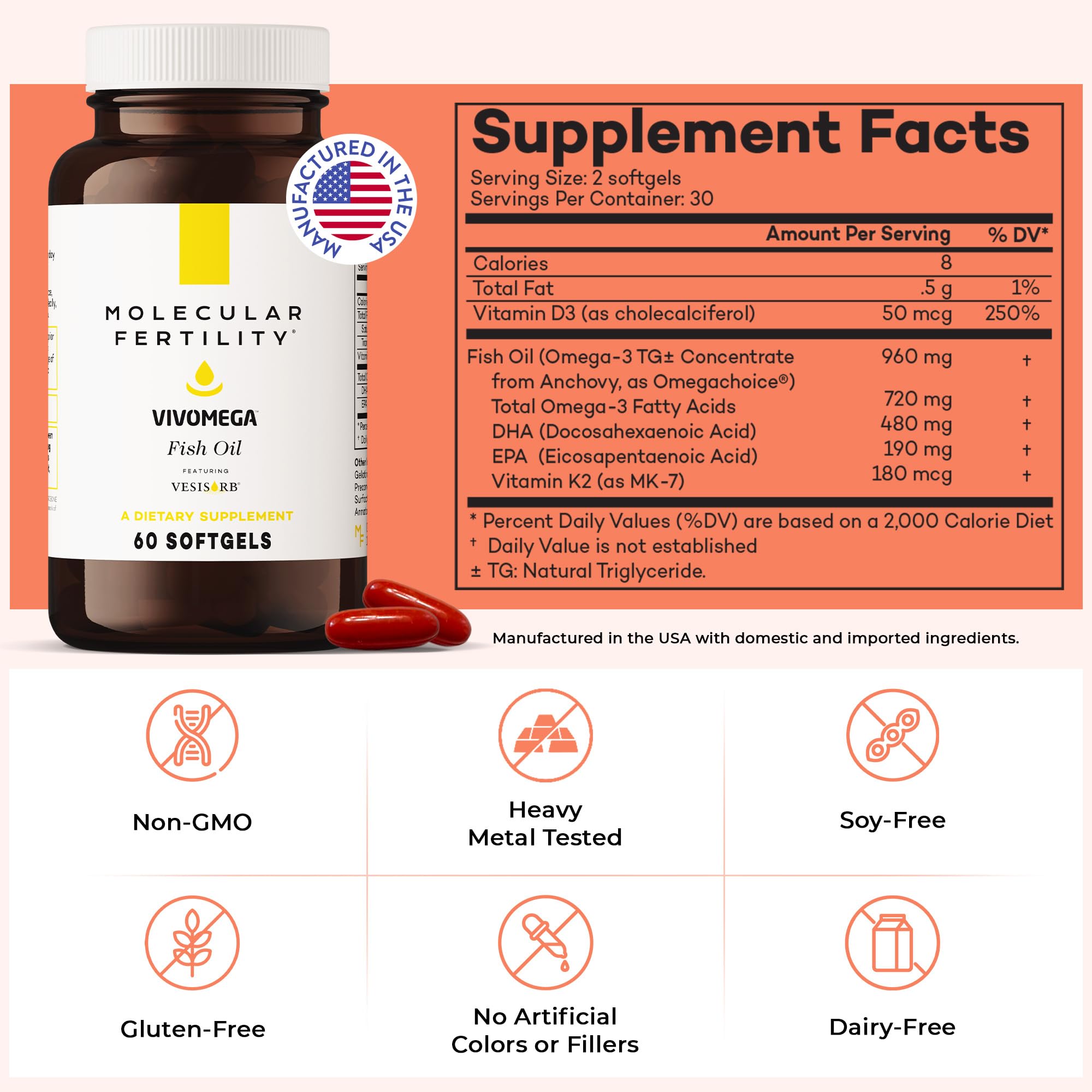 Molecular Fertility Omega-3 Softgels with a natural background