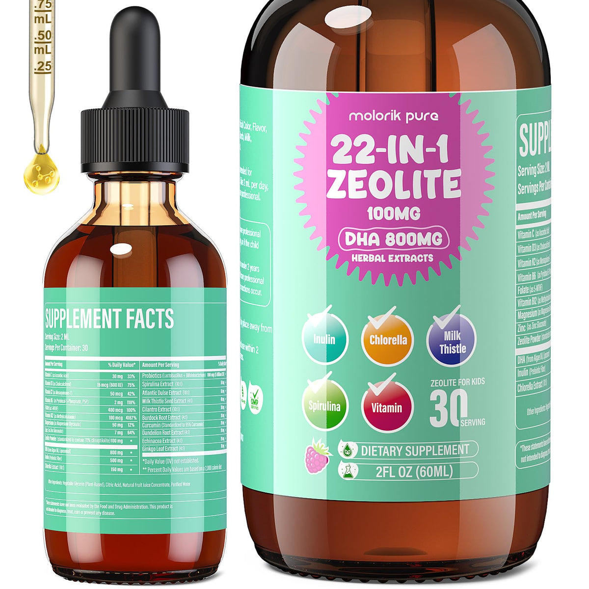 molorik pure Zeolite for Kids & Adults bottle front view