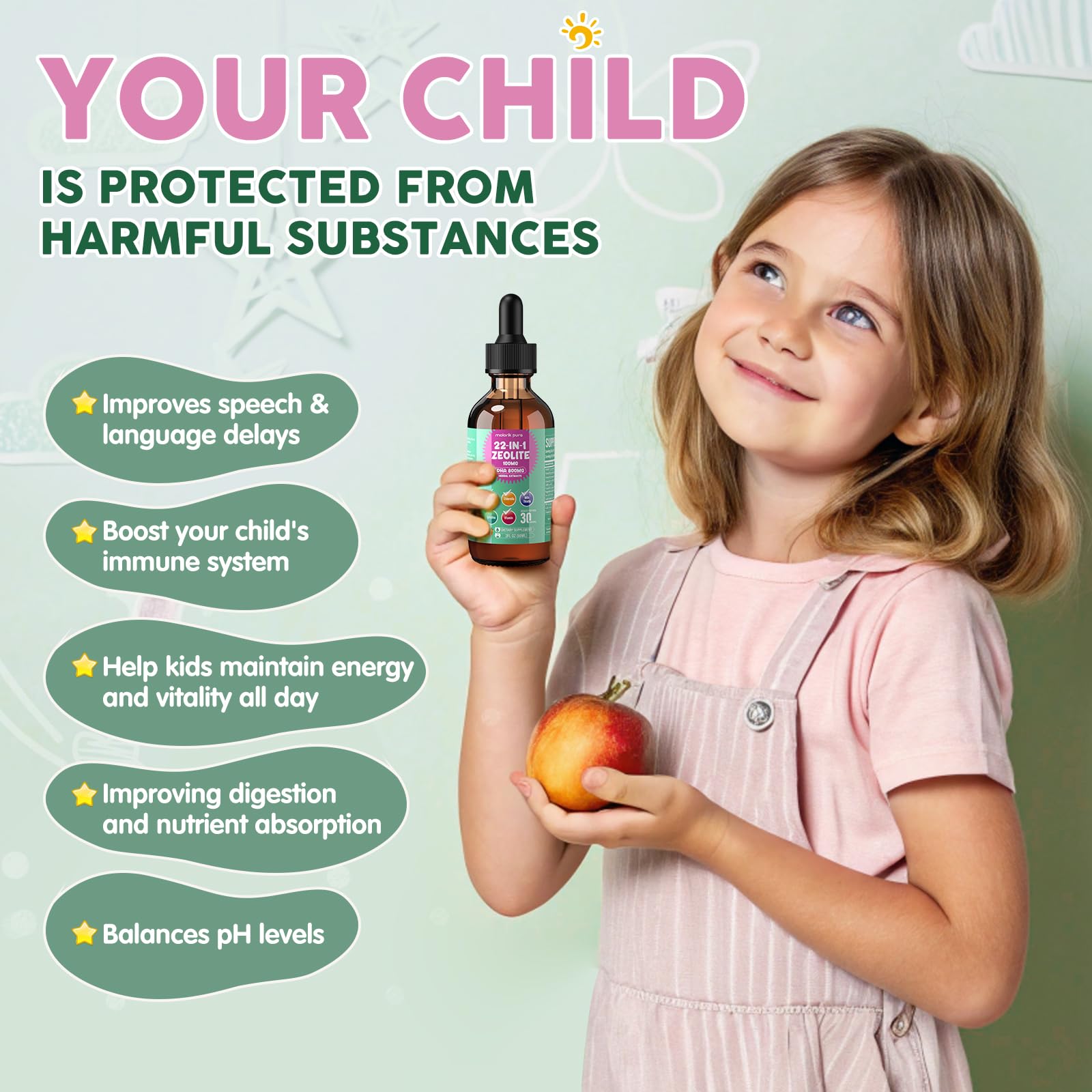 molorik pure Zeolite for Kids & Adults bottle side view