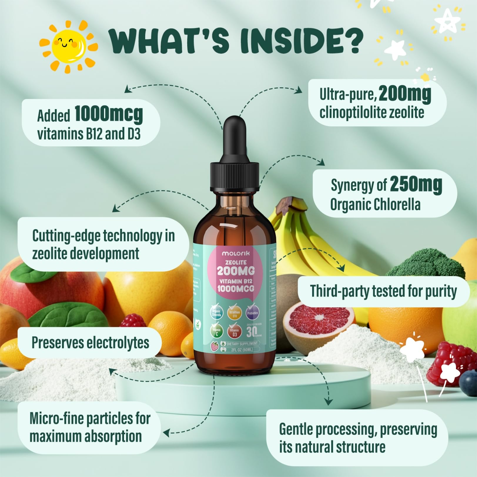 molorik pure Zeolite Liquid Drops with organic chlorella