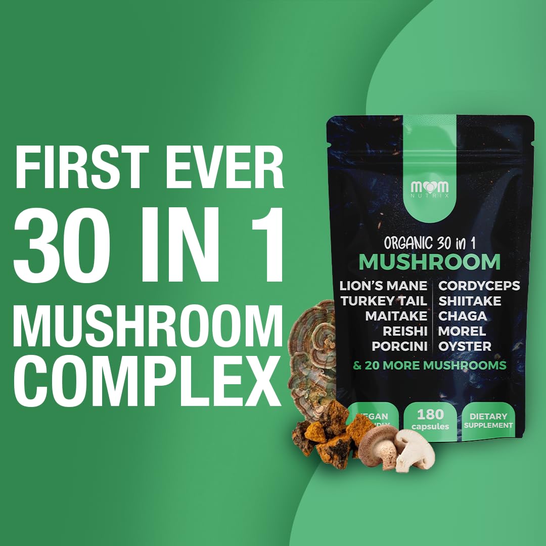 MOM NUTRIX 30 in 1 Mushroom Complex capsule close-up