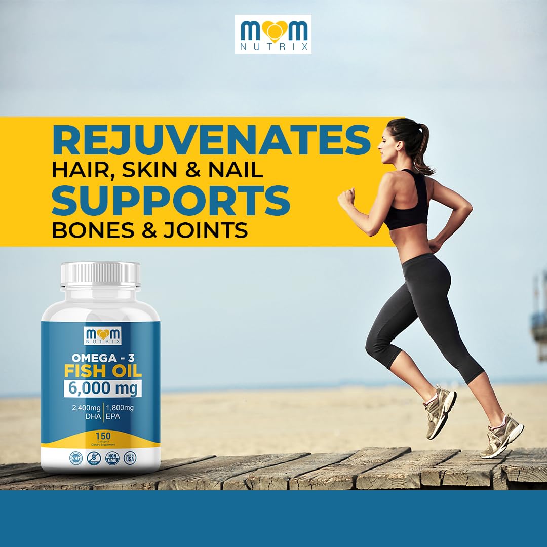 MOM NUTRIX Omega-3 Fish Oil softgels on a table