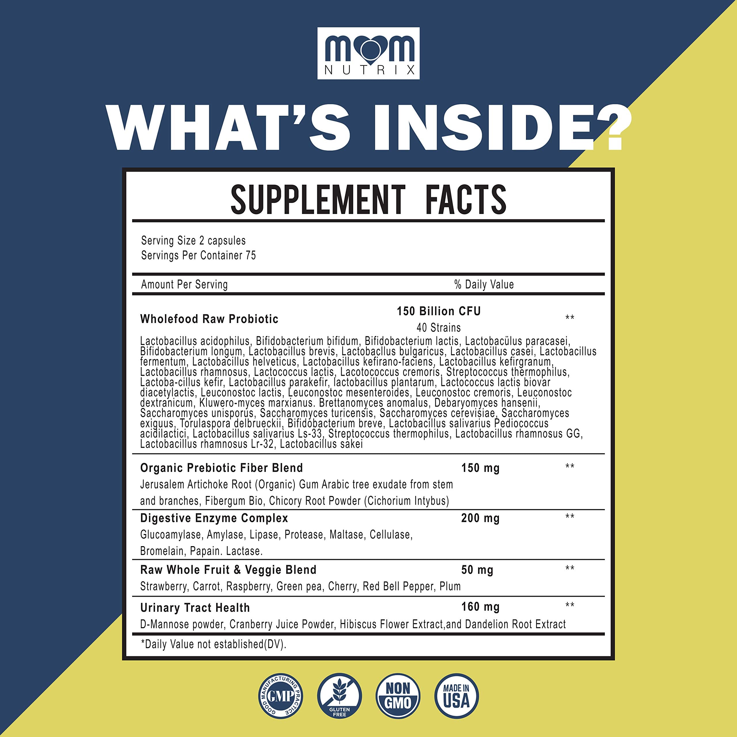 MOM NUTRIX Probiotic Capsules side view showing capsule count