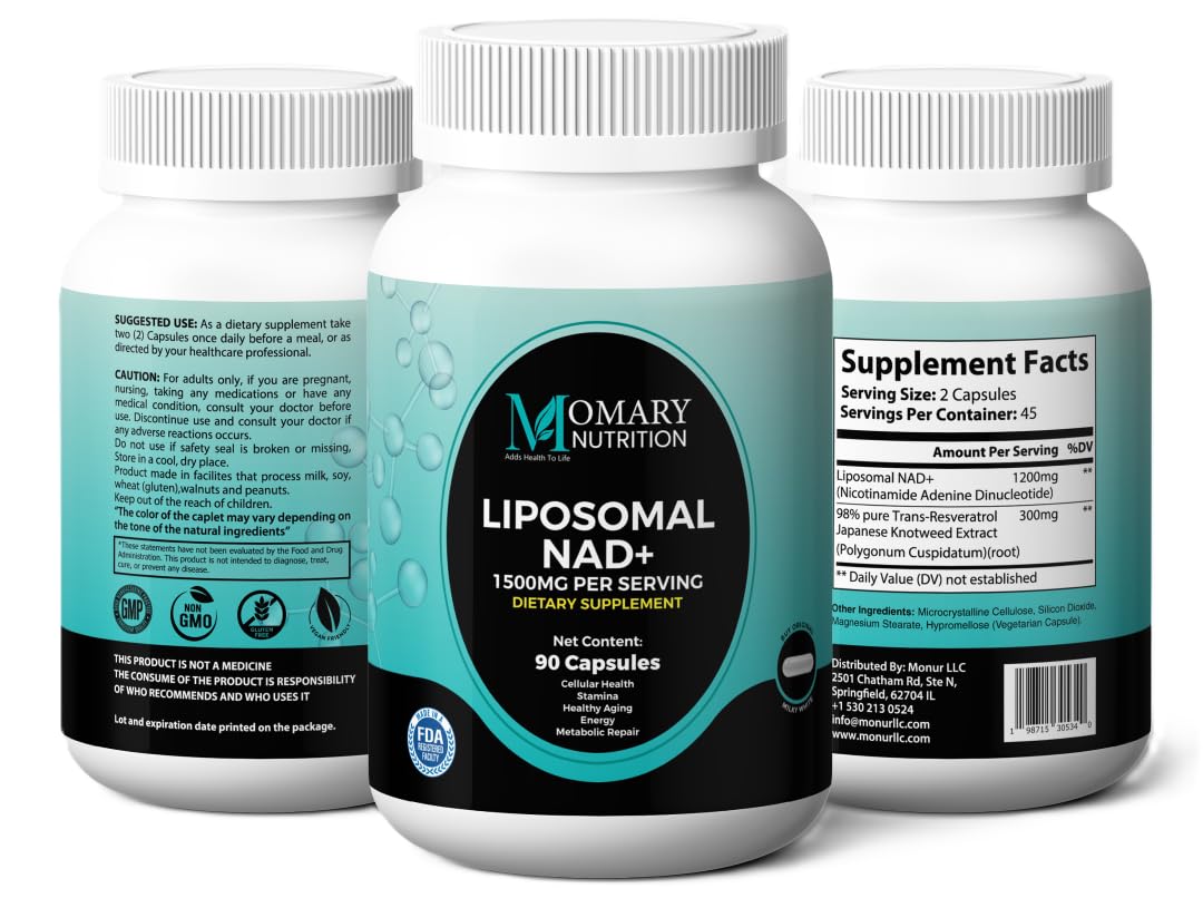 MOMARY NUTRITION Resveratrol NAD+ Liposomal Supplement side view