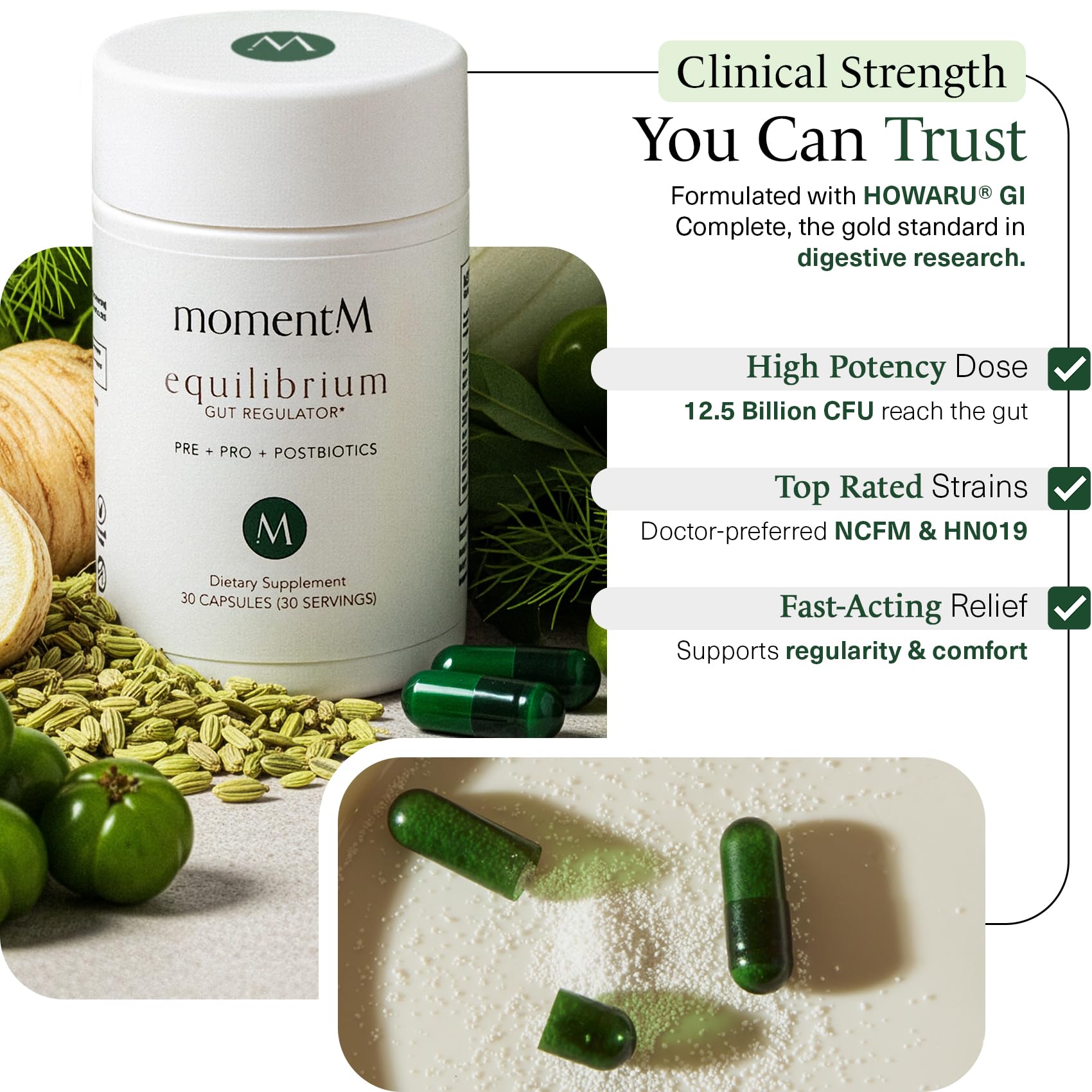 momentM Equilibrium Complete Gut Support Formula 30 Capsules side view