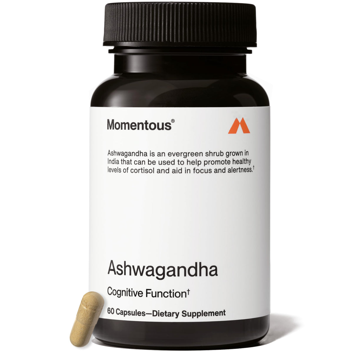 Momentous Ashwagandha supplement bottle front view