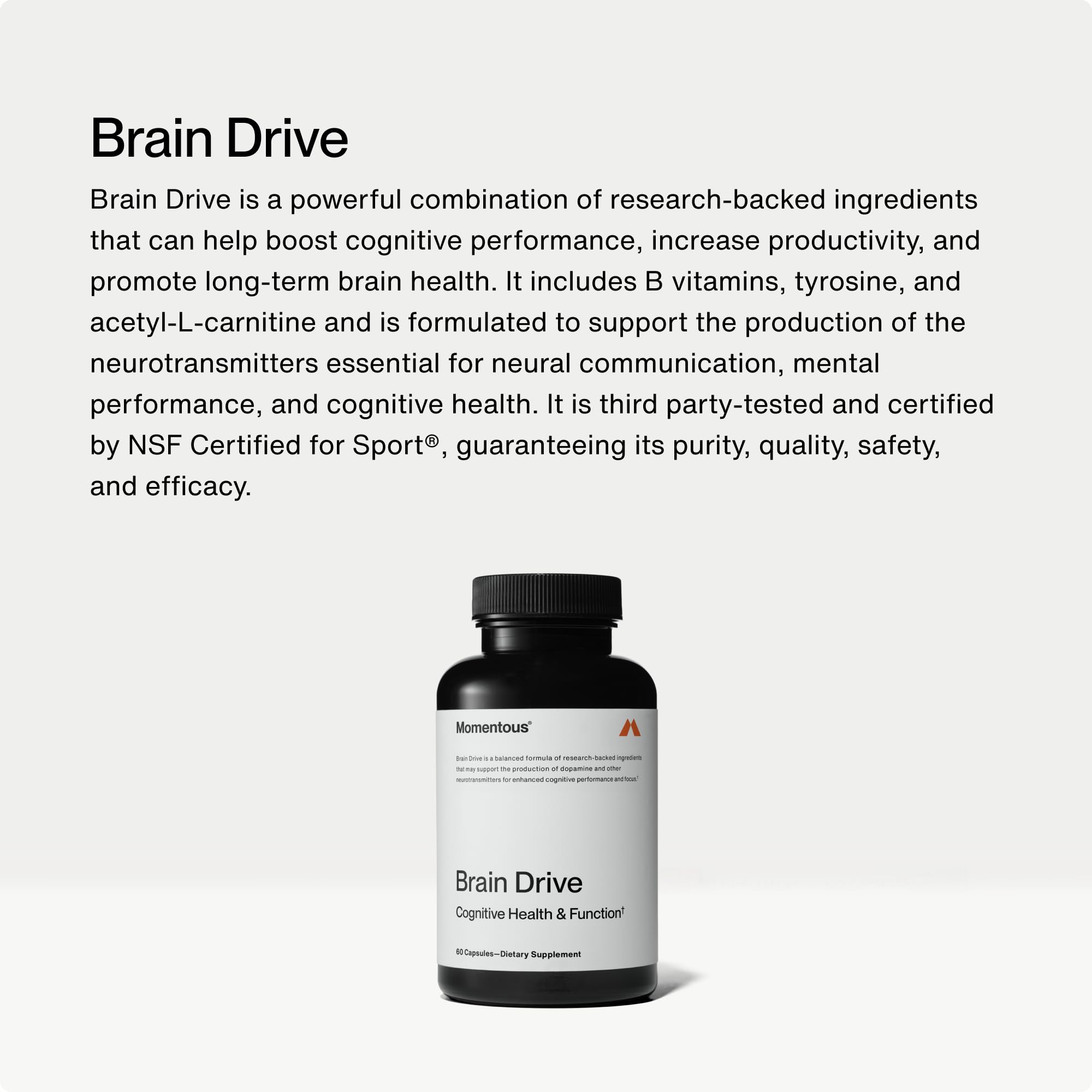 Momentous Brain Drive supplement side view showing capsule