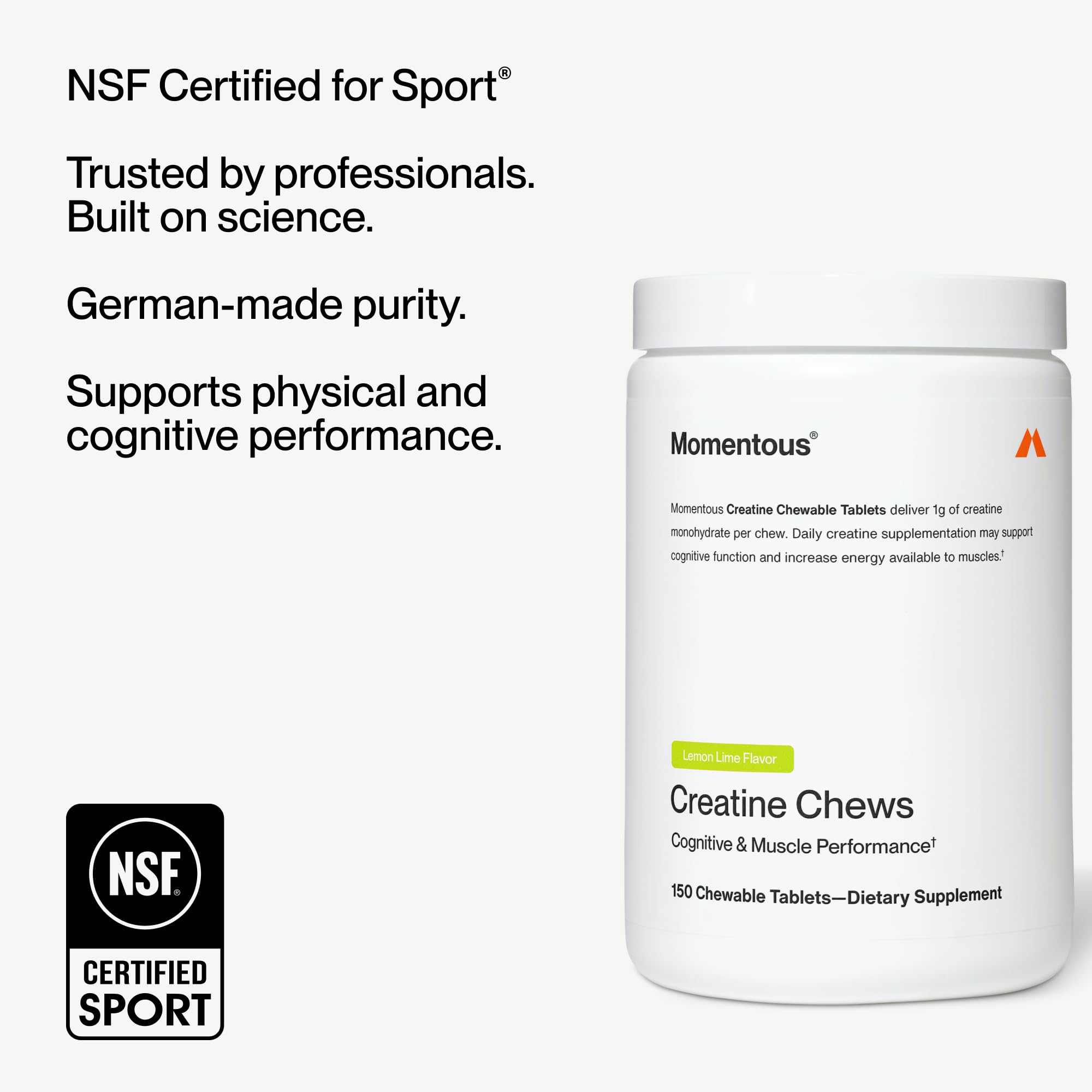 Momentous Chewable Creatine Tablets back view showing nutrition facts