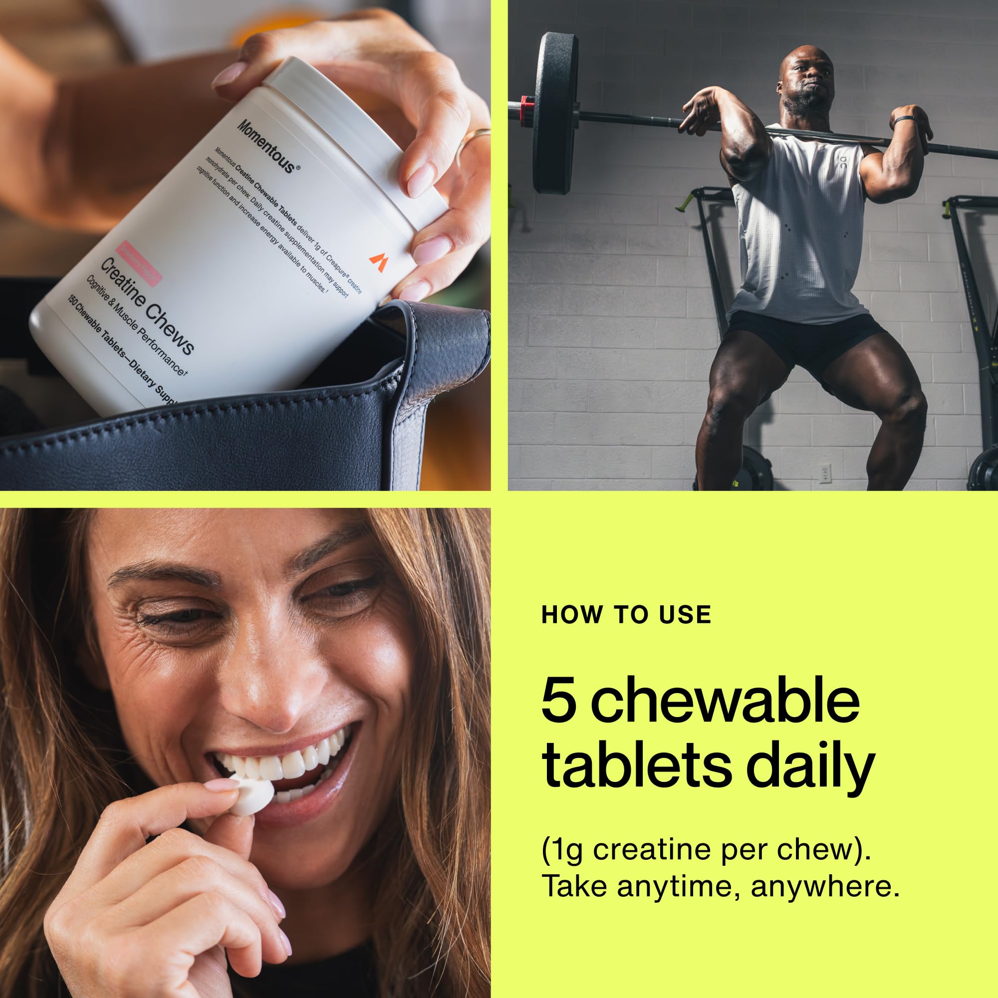 Momentous Chewable Creatine Tablets close-up of tablets