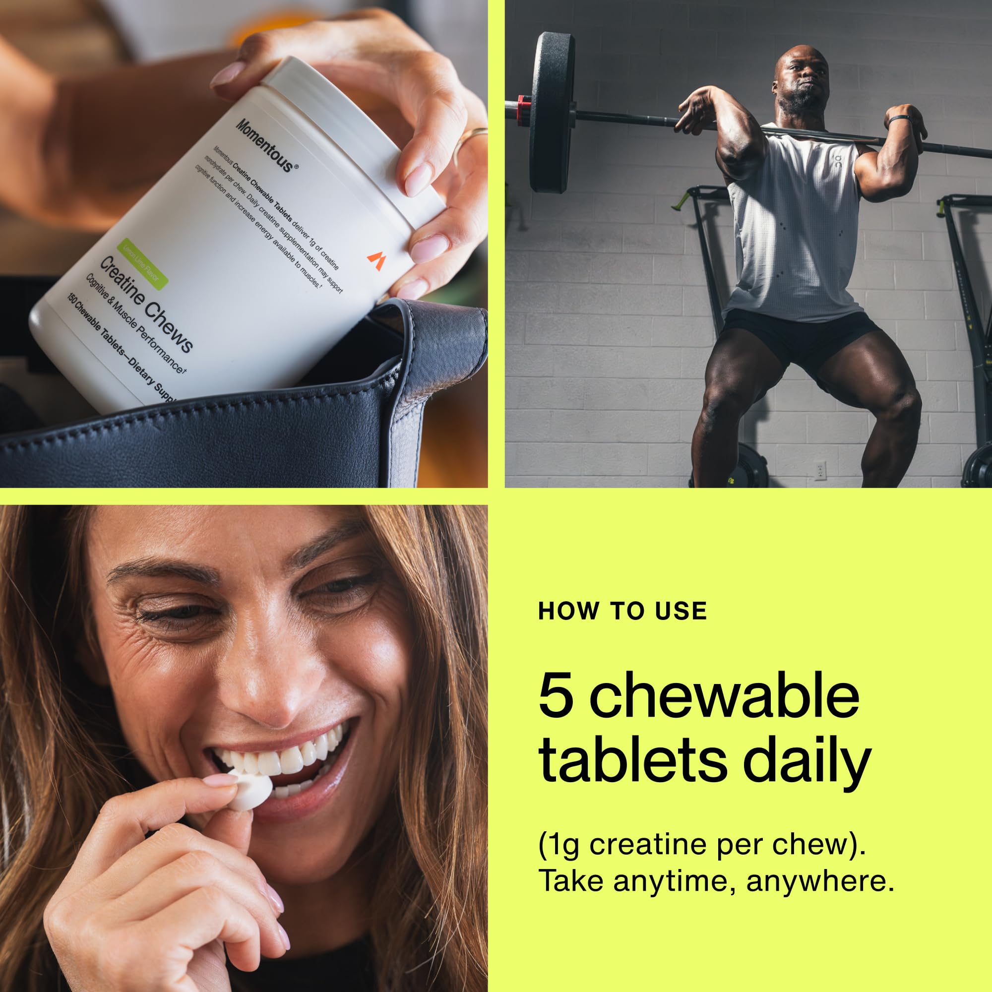Momentous Chewable Creatine Tablets in hand