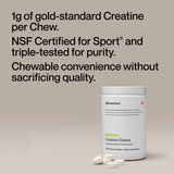 Momentous Chewable Creatine Tablets on a gym bench