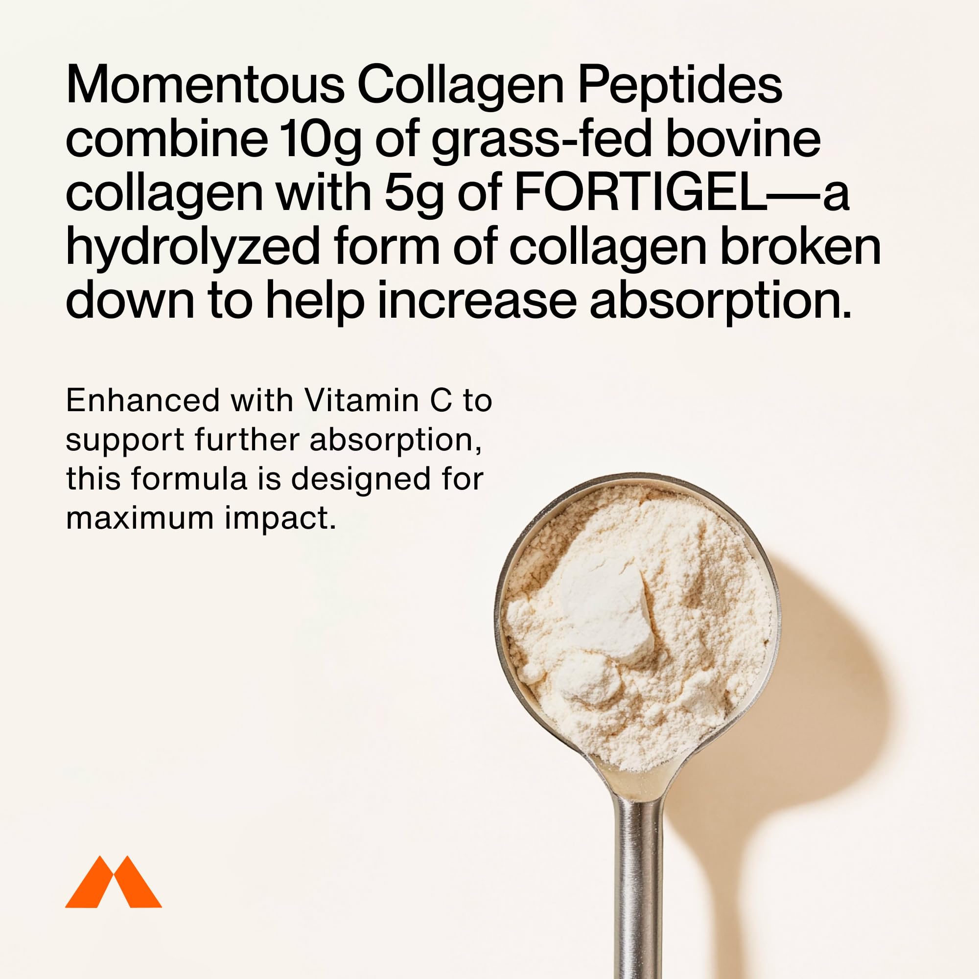 Momentous Collagen Peptides Powder 532g scoop next to the container