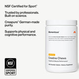Momentous Creatine Chews mango-flavoured tablets with fitness gear