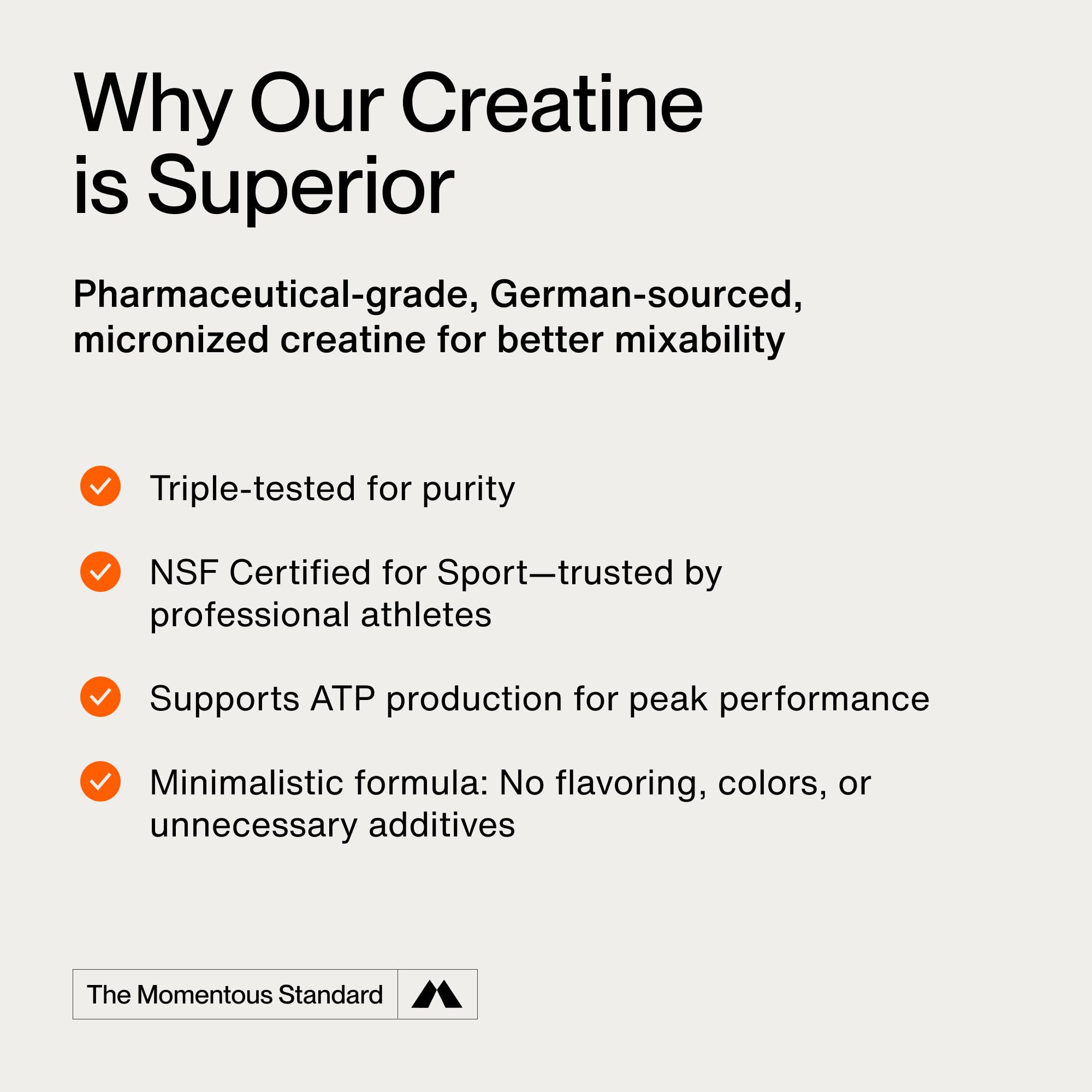 Momentous Creatine Powder 448g back view with nutritional information