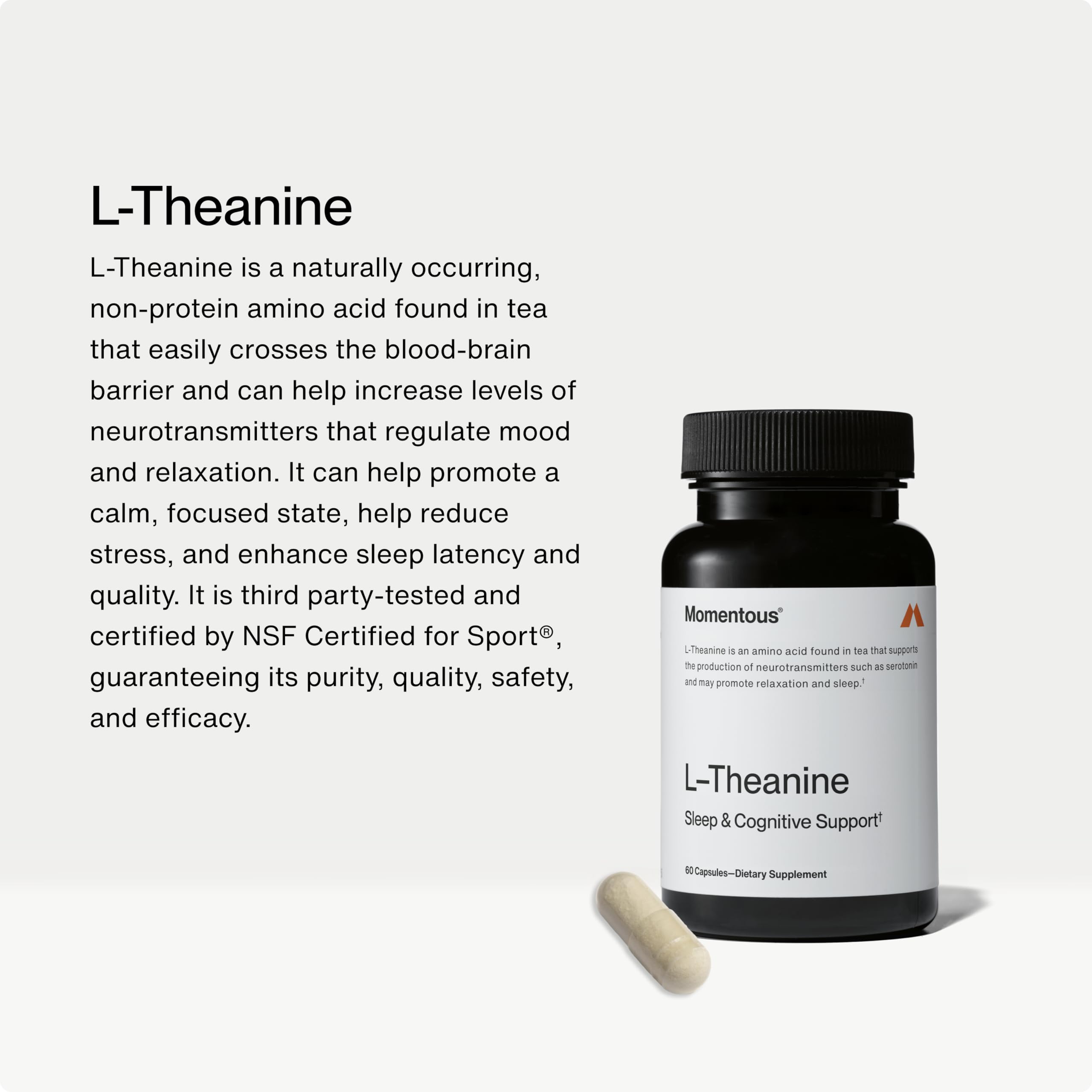 Momentous L-Theanine Capsules 200mg side view