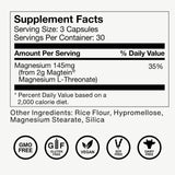 Momentous Magnesium L-Threonate 145mg supplement capsules on a wooden table