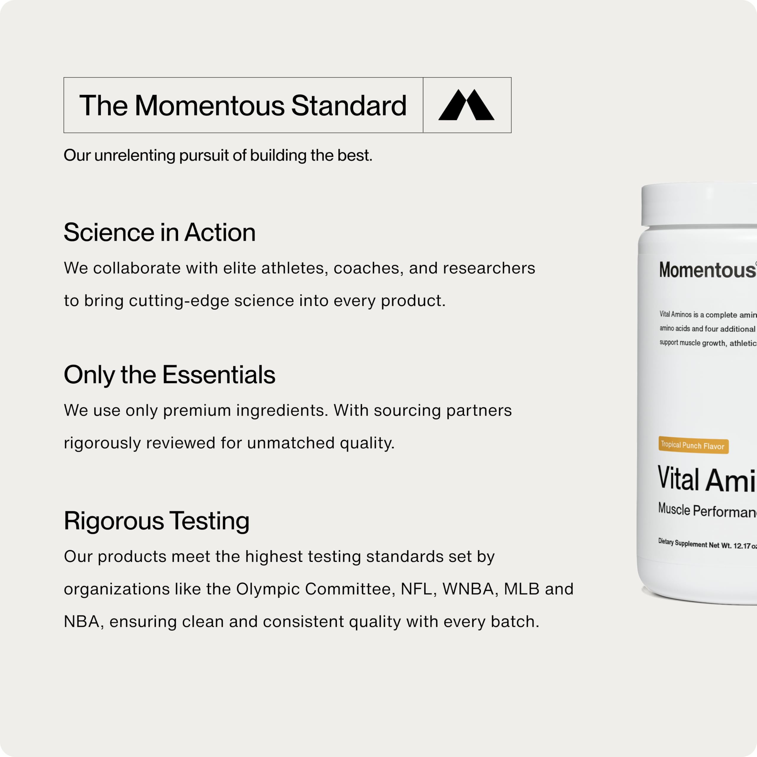 Momentous Vital Aminos 408g nutritional information