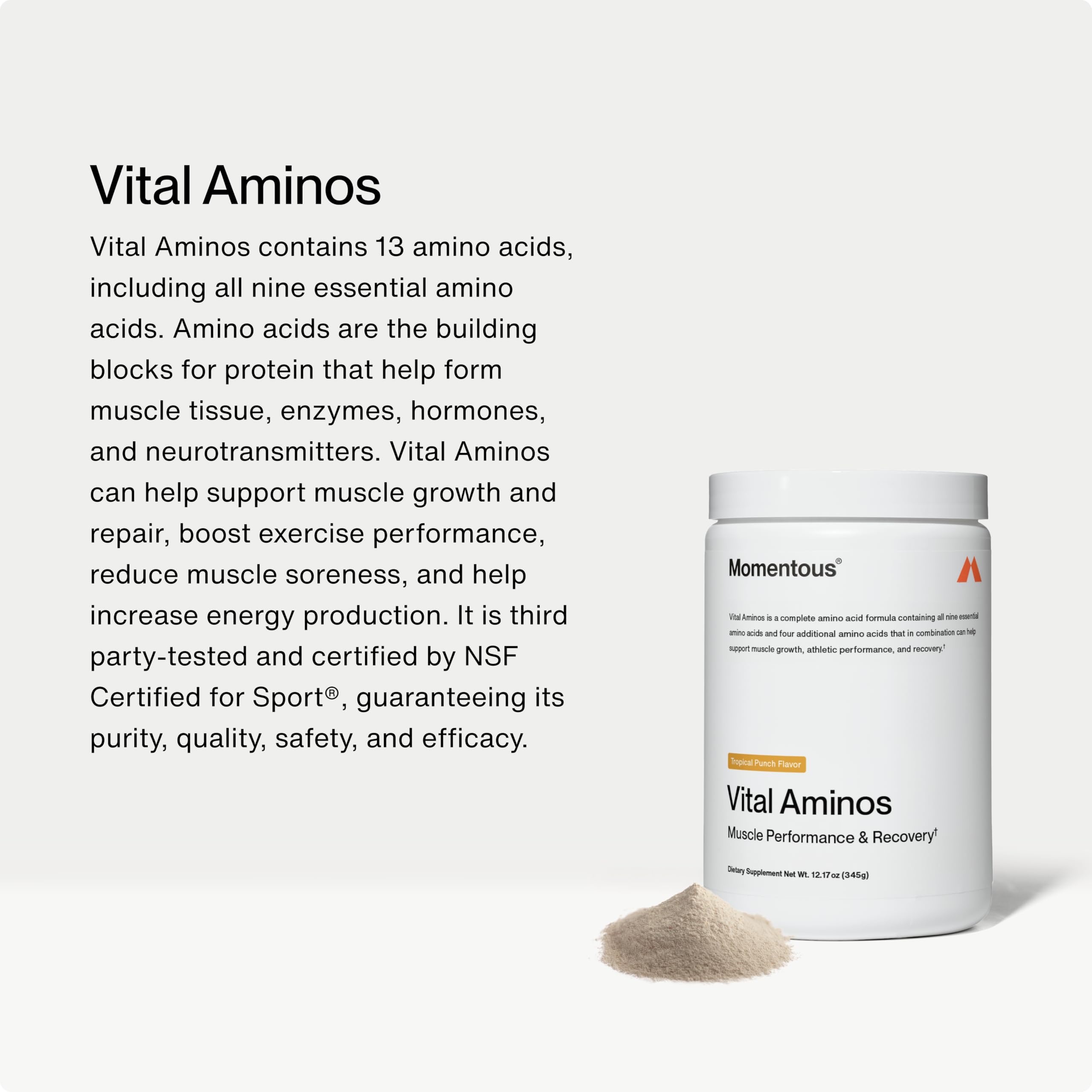 Momentous Vital Aminos 408g packaging side view