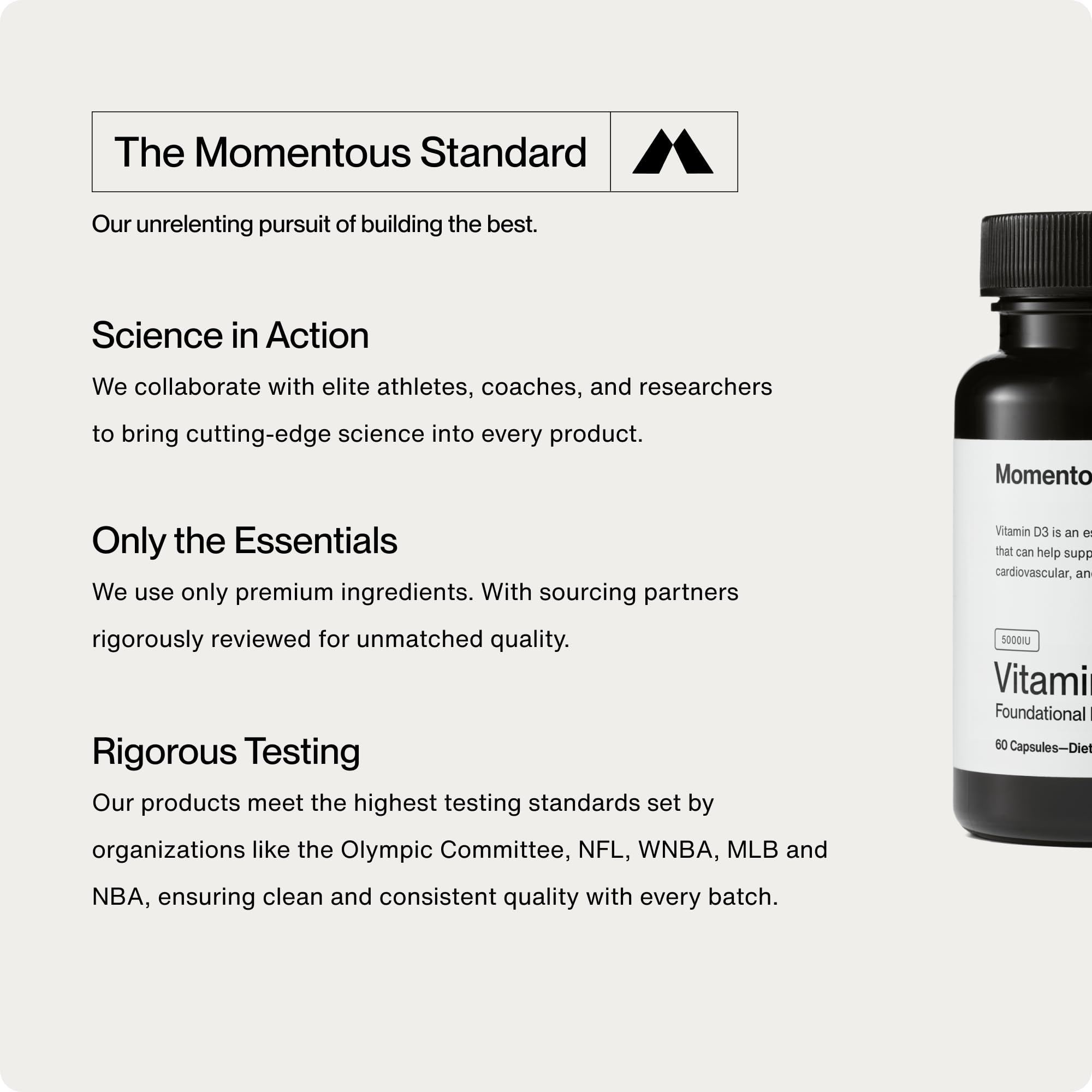 Momentous Vitamin D3 Supplement 136g label close-up