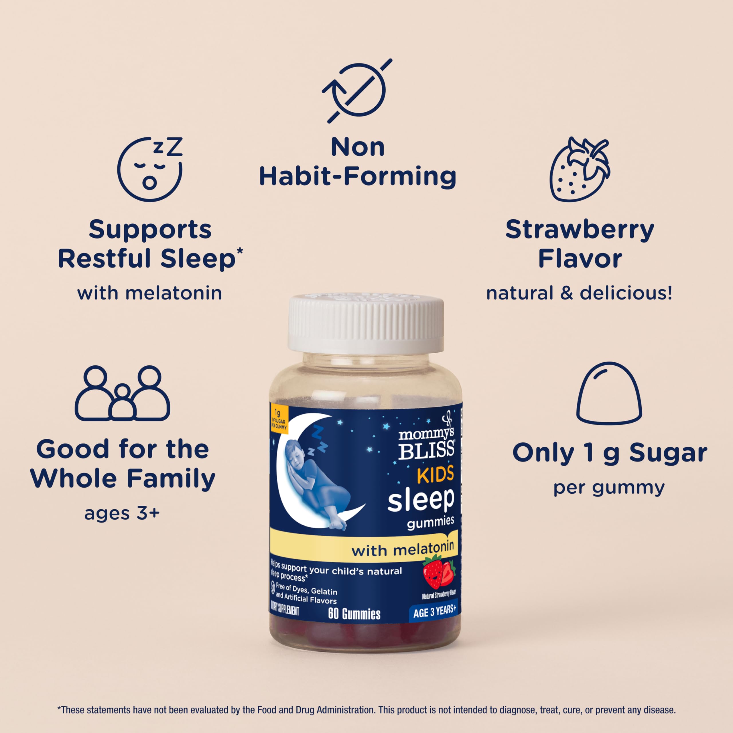 Mommy's Bliss Kids Melatonin Gummies side view showing ingredients