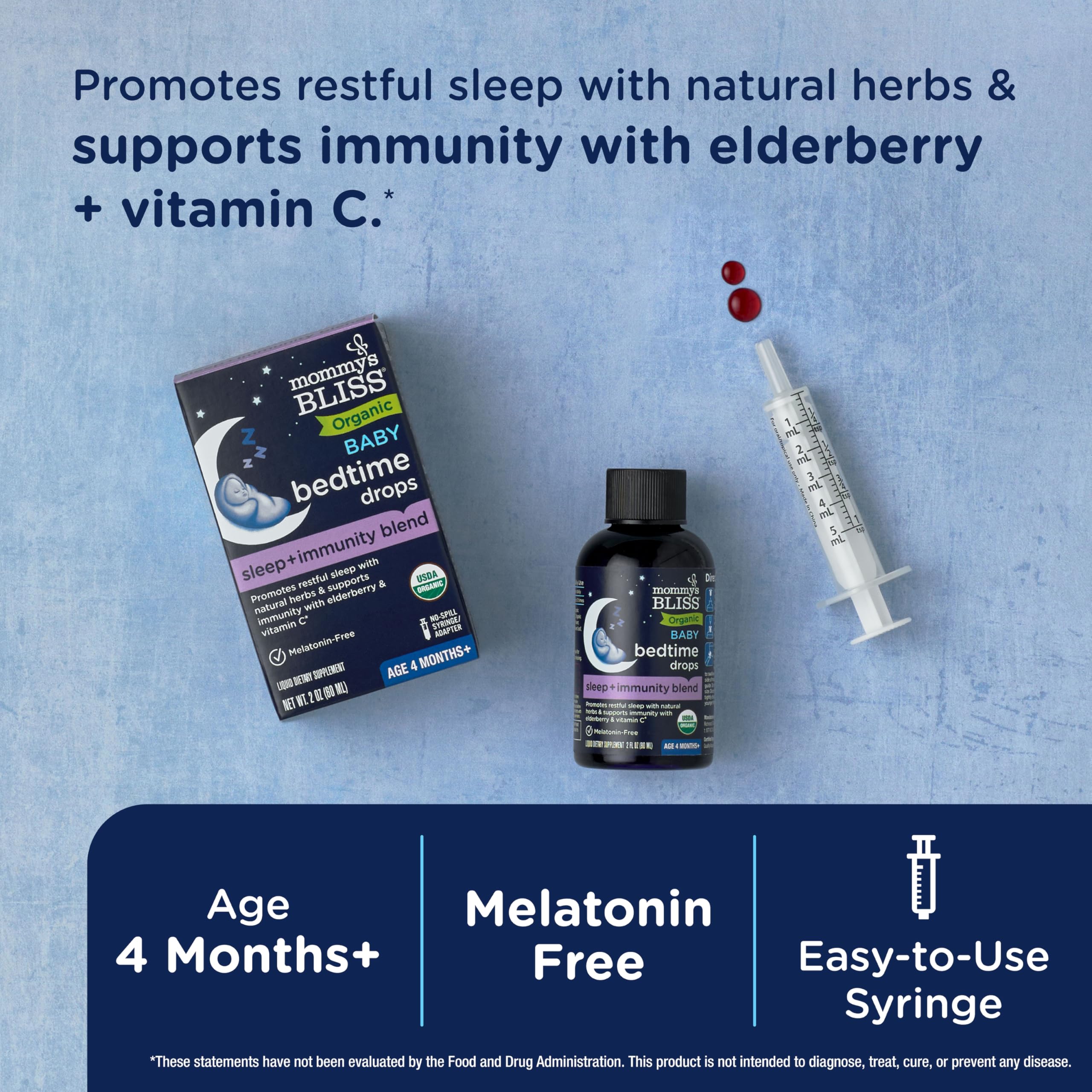 Mommy's Bliss Organic Baby Bedtime Drops 2 Fl Oz bottle with no-spill syringe