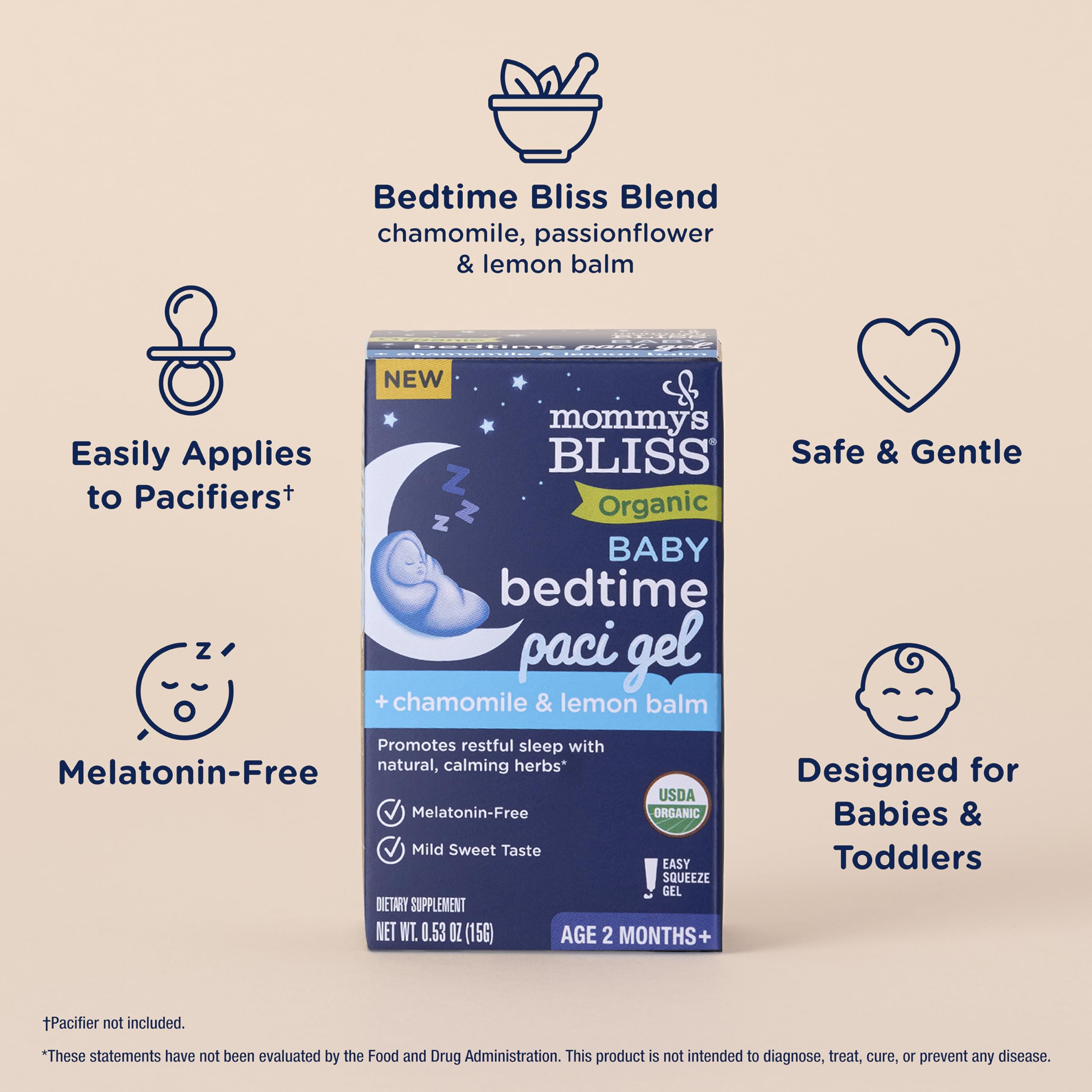 Mommy's Bliss Organic Baby Bedtime Paci Gel clear gel close-up
