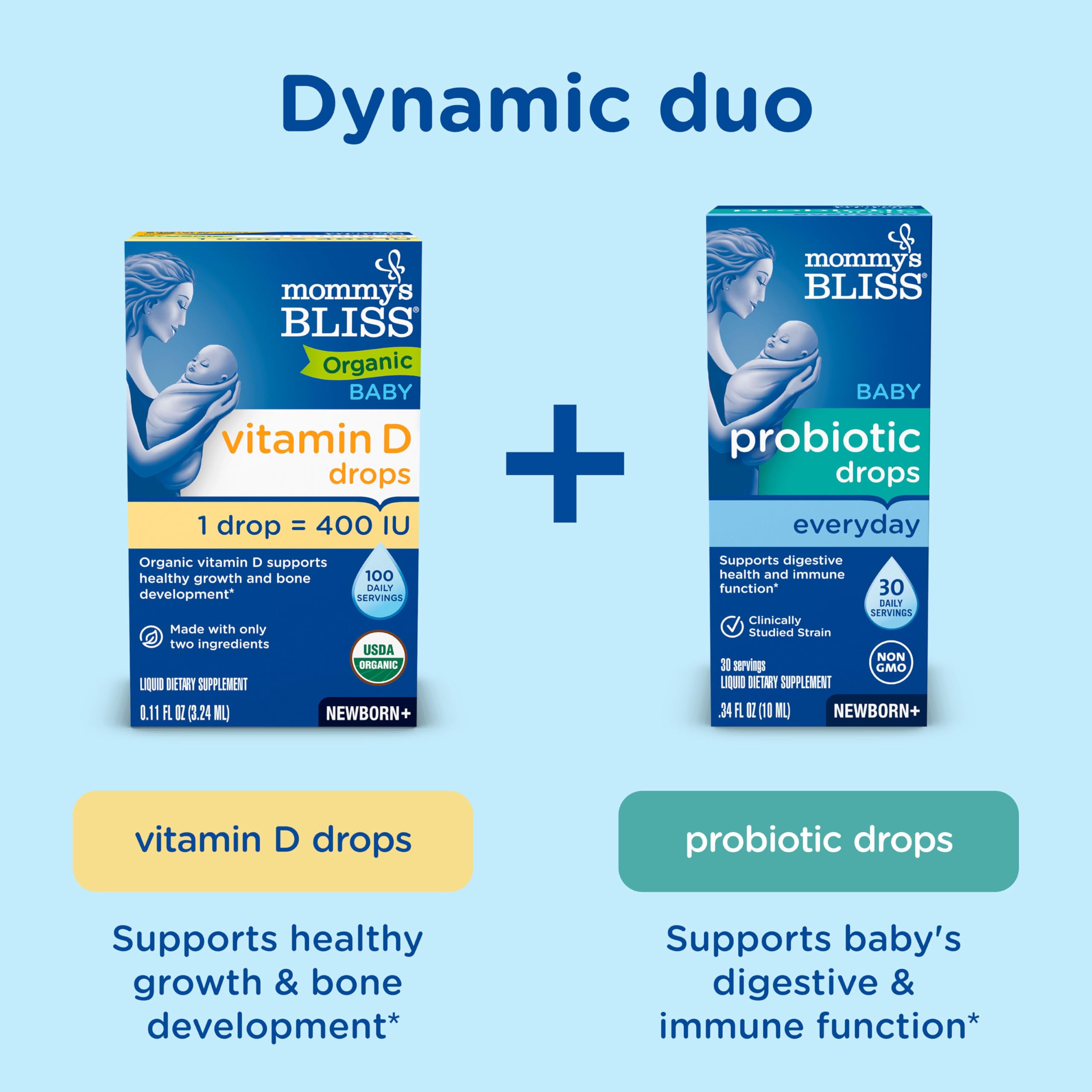 Mommy's Bliss Organic Vitamin D Drops with a spoon on a table